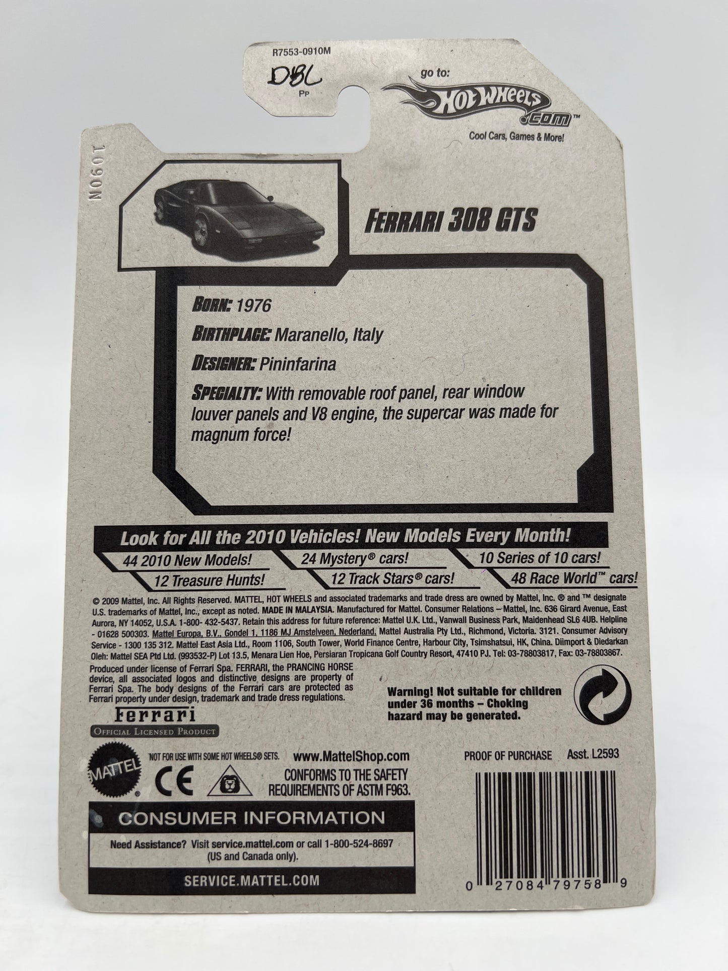 2010 Hot Wheels All Stars #128 Ferrari 308 GTS Blue W/Protector