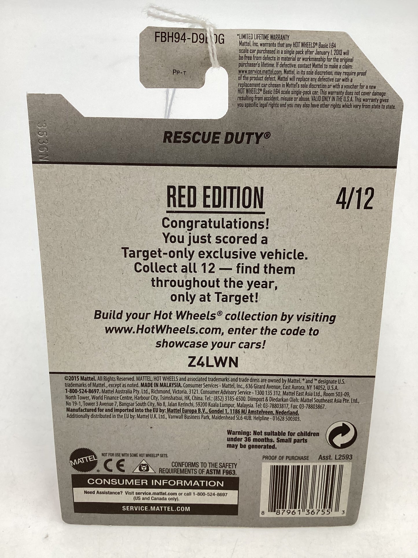 2017 Hot Wheels Factory Sealed Target Exclusive Rescue Duty 145H