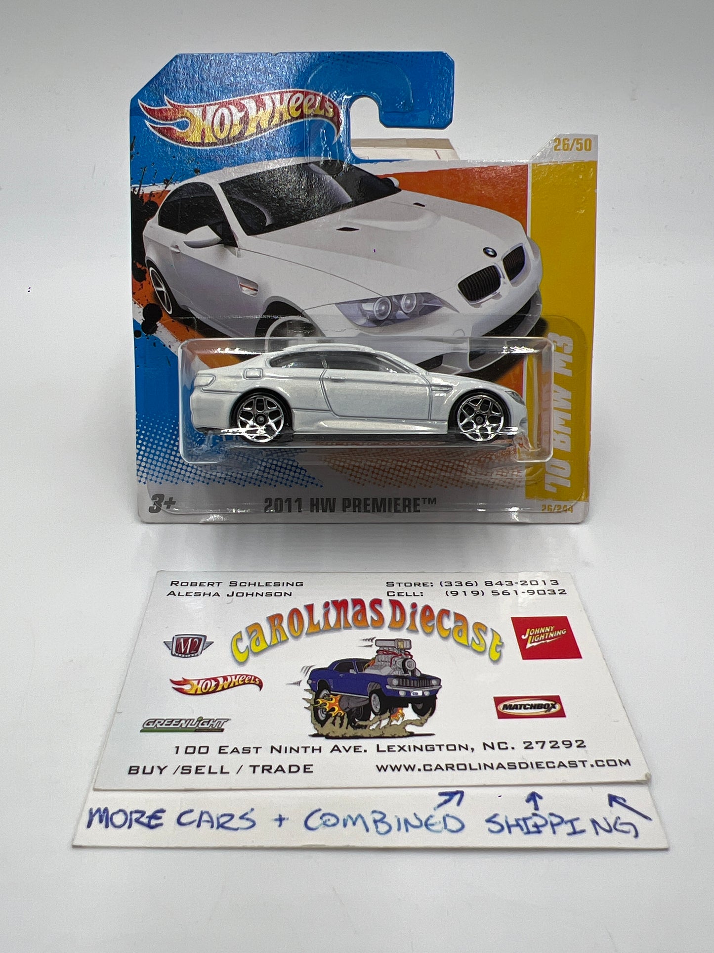 2011 HW Premiere #26 10 BMW M3 White Short Card W/Protector