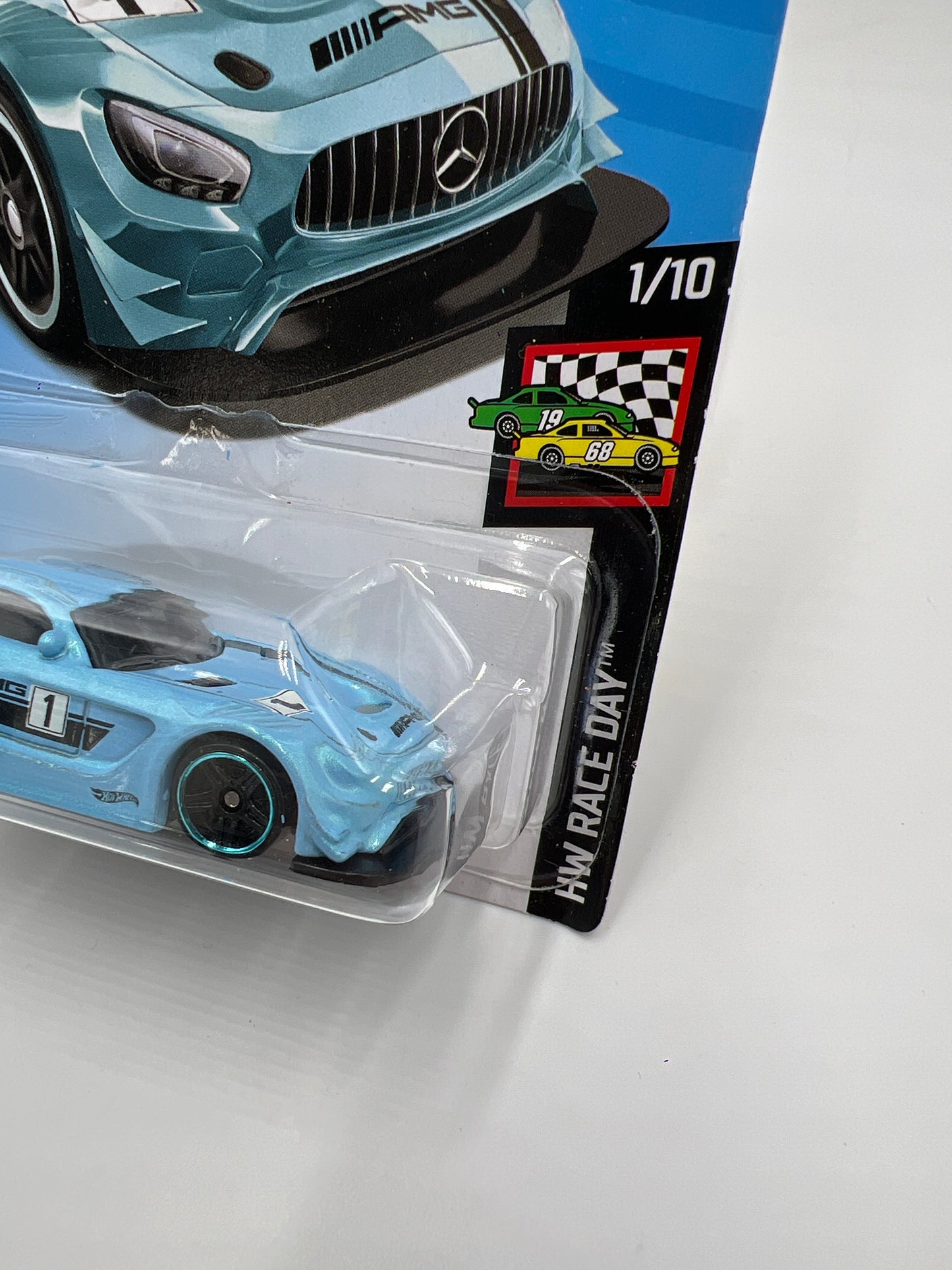 2019 Hot Wheels Race Day #74 16 Mercedes AMG GT3 Light Blue 89B
