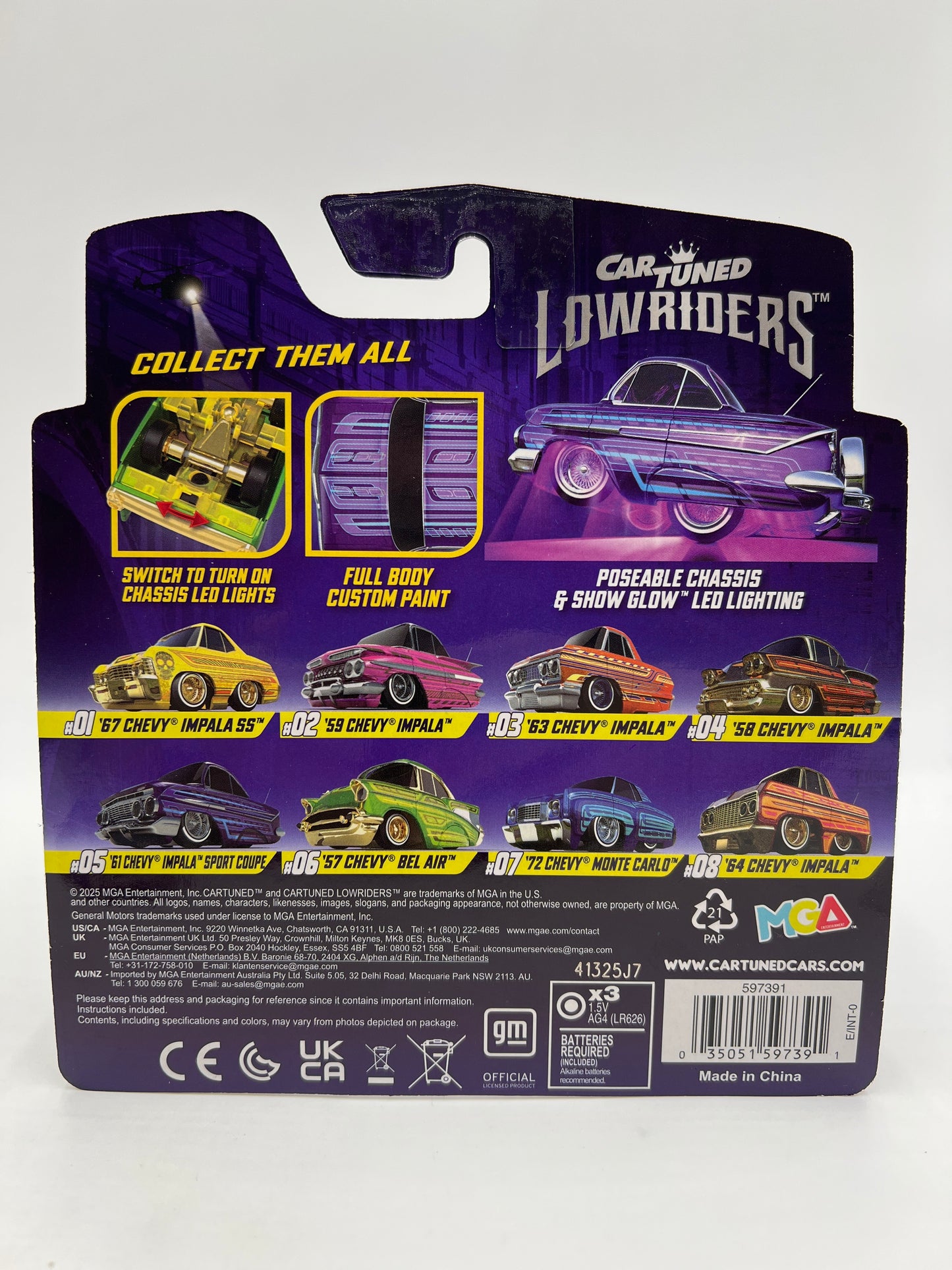 MGA Car Tuned Series 1 Show Glow Lowriders #5 61 Chevy Impala Sport Coupe Purple/Blue