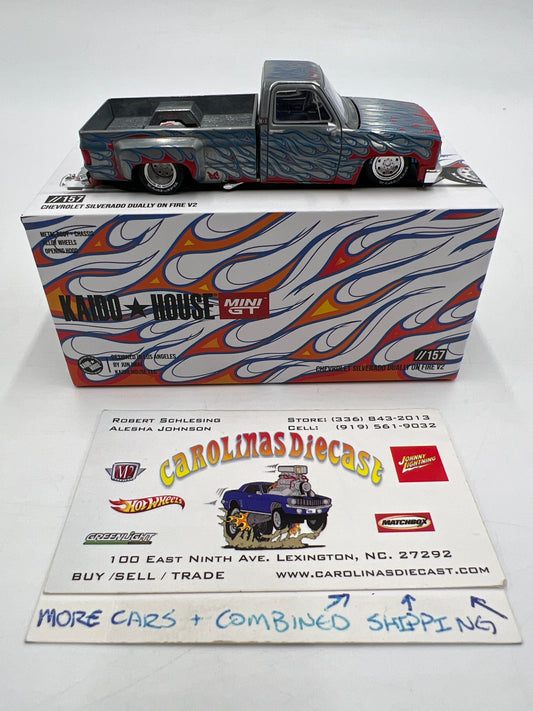 Mini GT x Kaido House #157 CHASE Chevrolet Silverado Dually On Fire V2 White