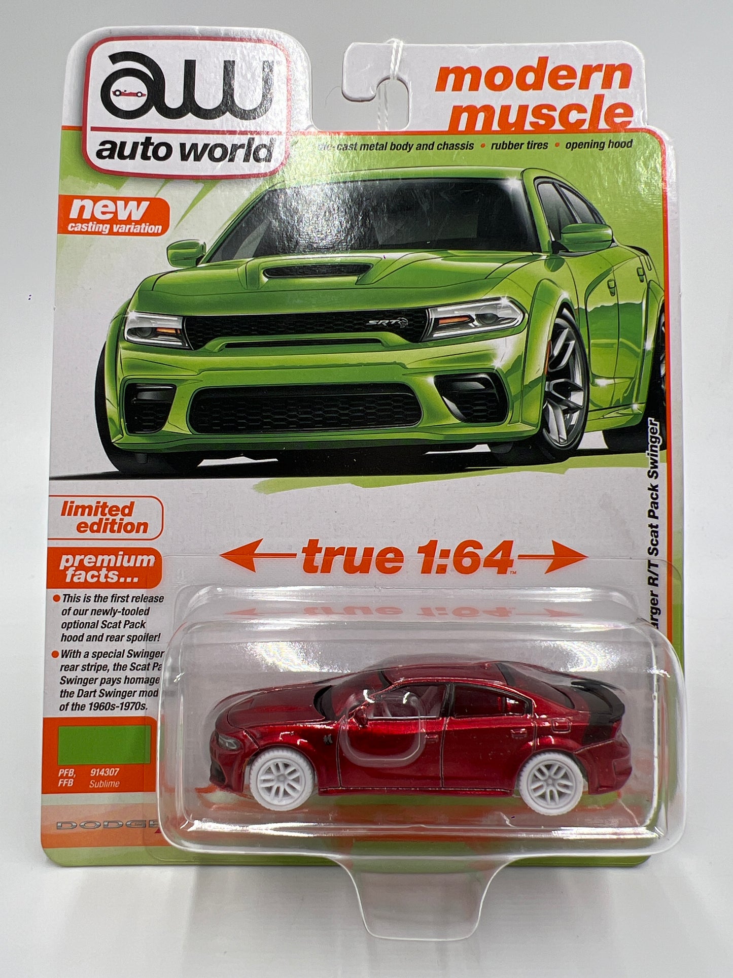 Auto World Modern Muscle Release 3 Version A Ultra Red CHASE 2023 Dodge Charger R/T Scat Pack Swinger