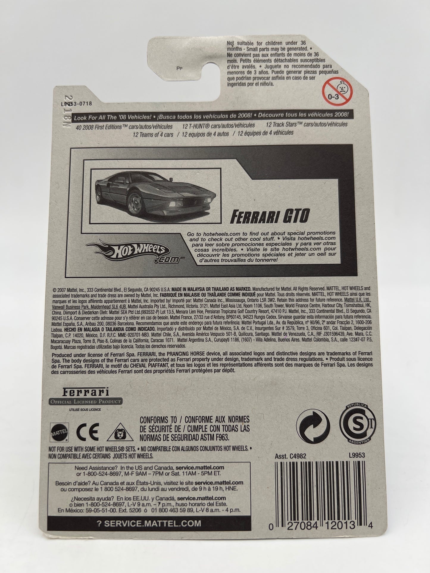 2008 Hot Wheels New Models #38 Ferrari GTO Yellow W/Protector SR