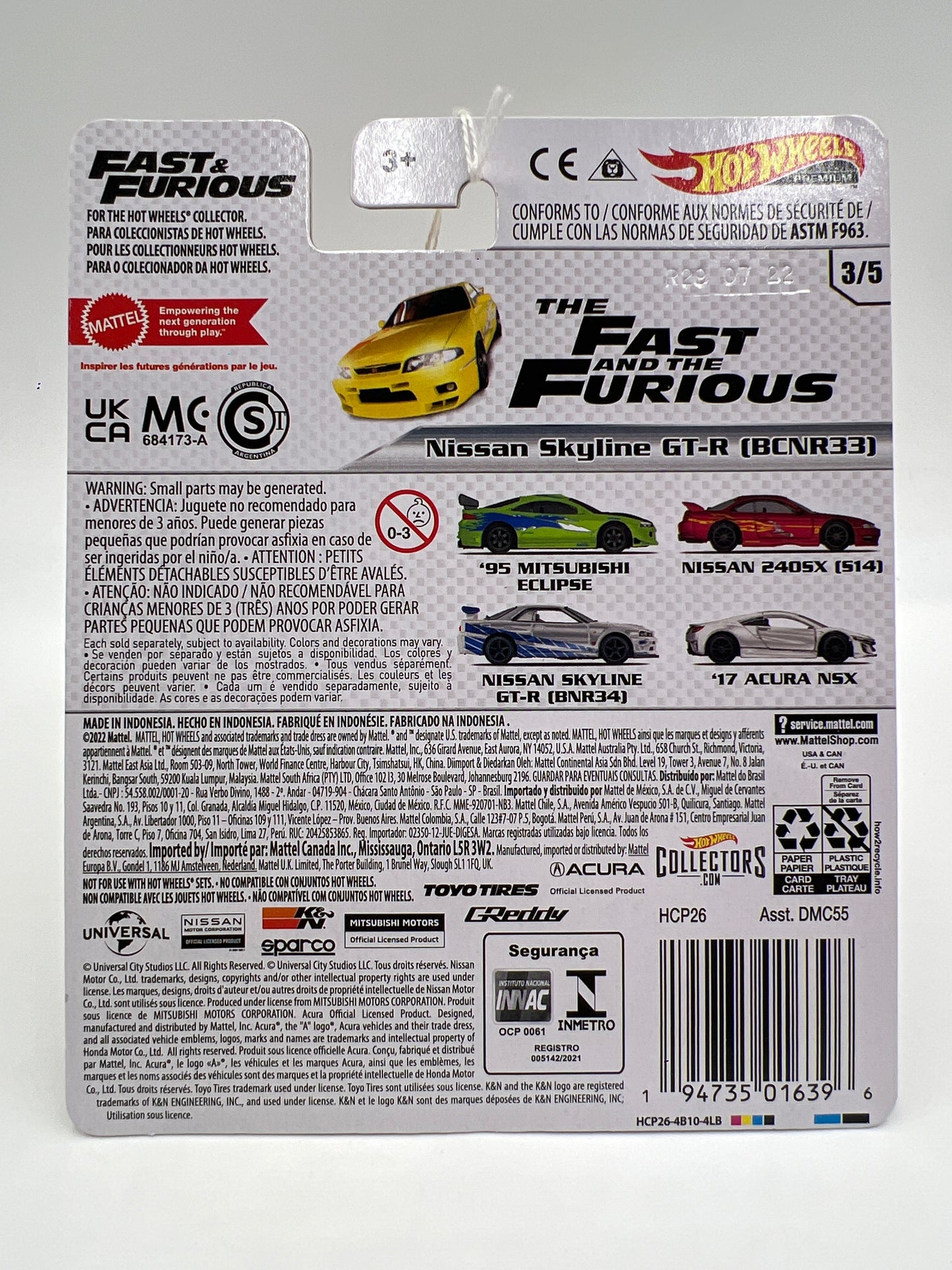 Hot Wheels Premium Fast & Furious #3 Nissan Skyline GT-R BCNR33 Yellow W/Protector