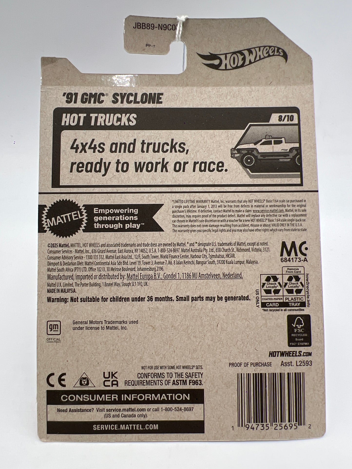 2025 Hot Wheels P Case Hot Trucks #119 91 GMC Syclone Red 43B