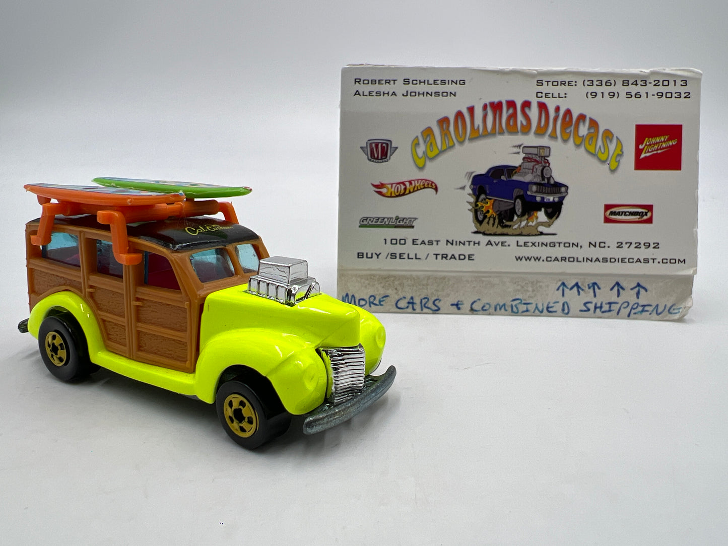 Hot Wheels Cal Customs 40s Ford Woodie W/Surf Rack Neon Loose