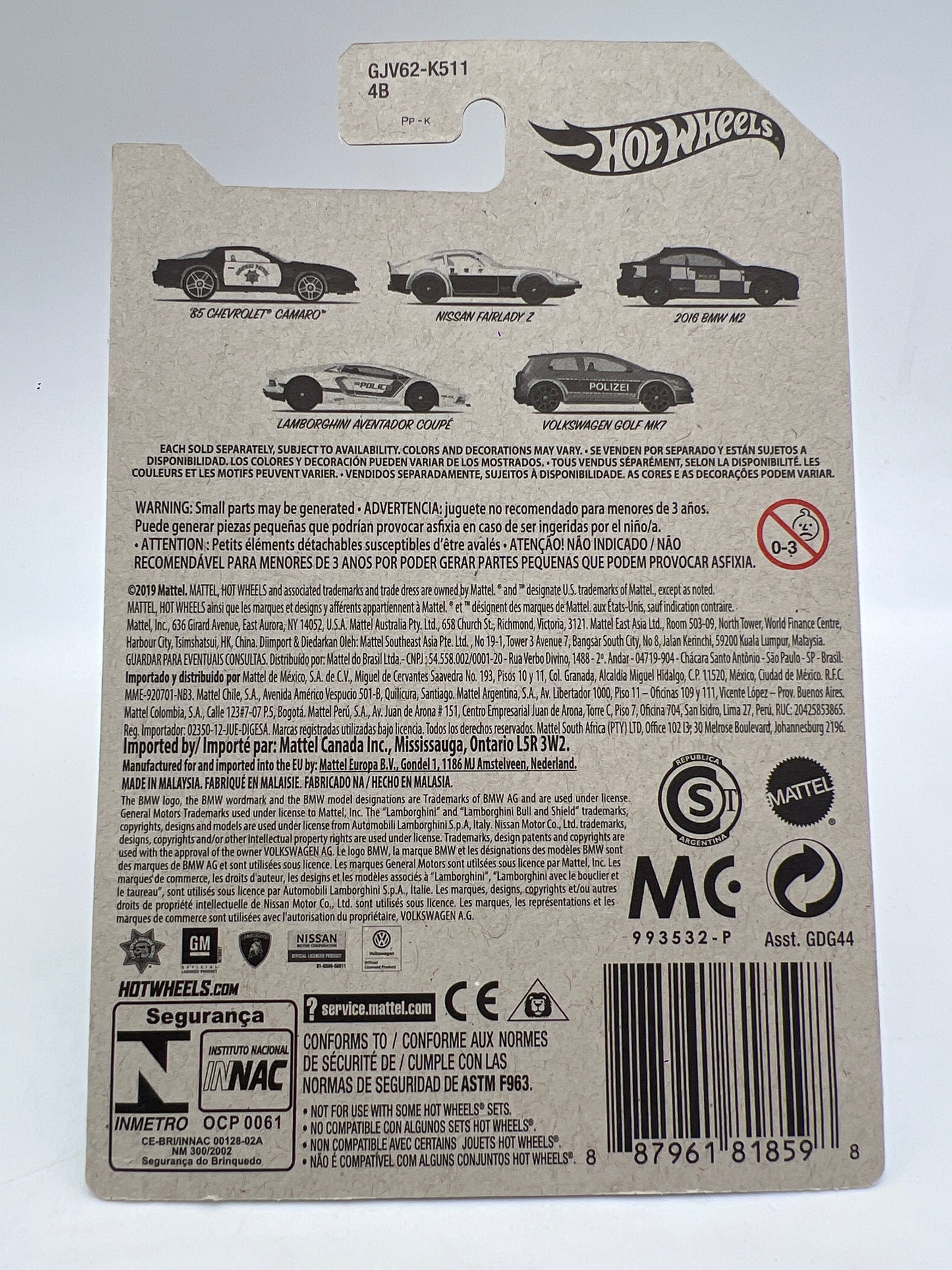 Hot Wheels Police Art Series #1 Missing Logo Variation 85 Chevrolet Camaro IROC Black/White