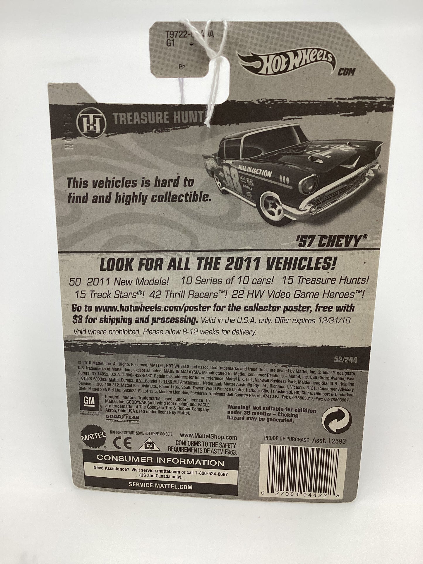 2011 Hot Wheels #52 Treasure Hunts 57 Chevy Blue