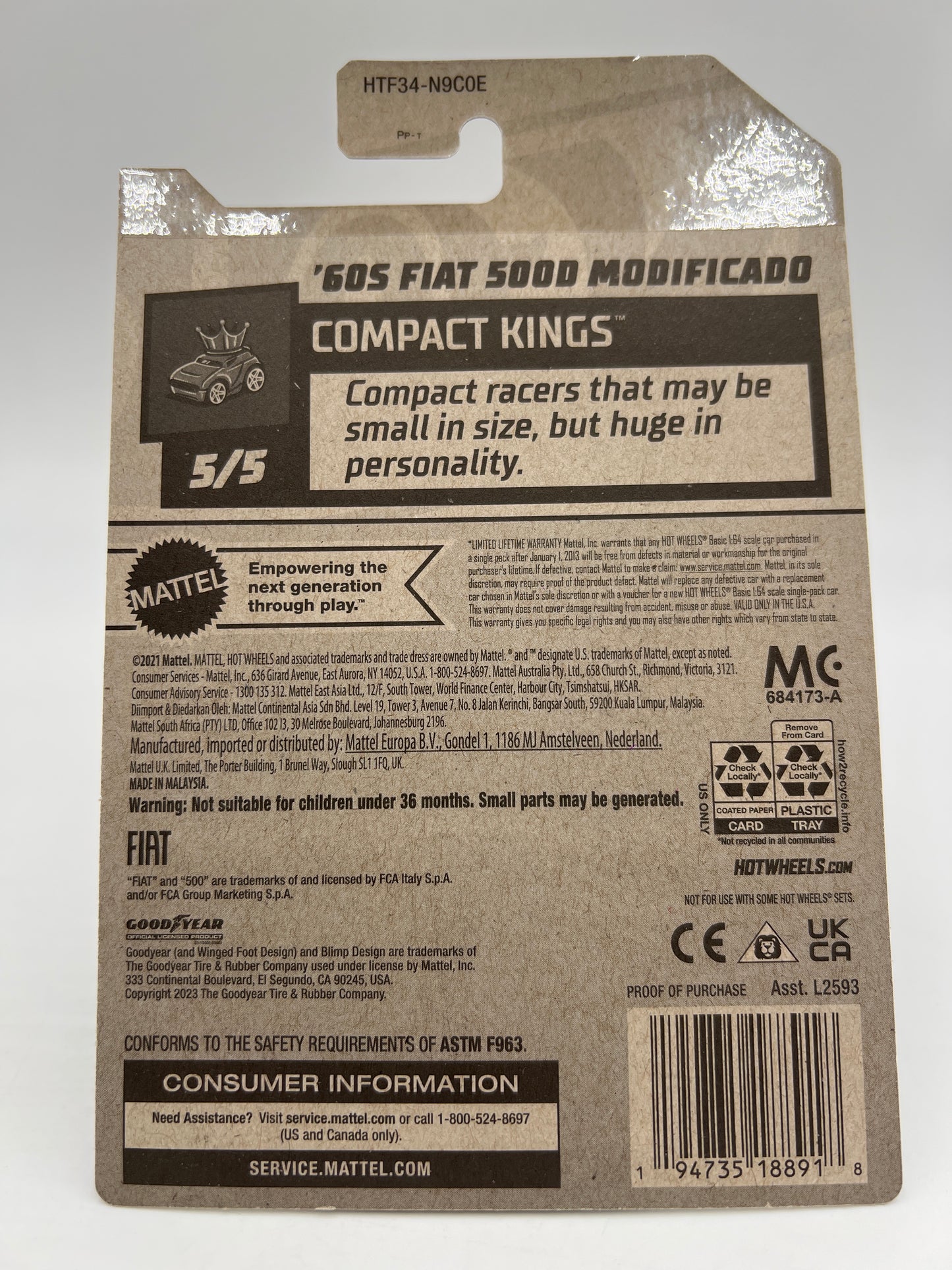 2024 Hot Wheels Super Treasure Hunt #117 60s Fiat 500D Modificado Gold W/Protector