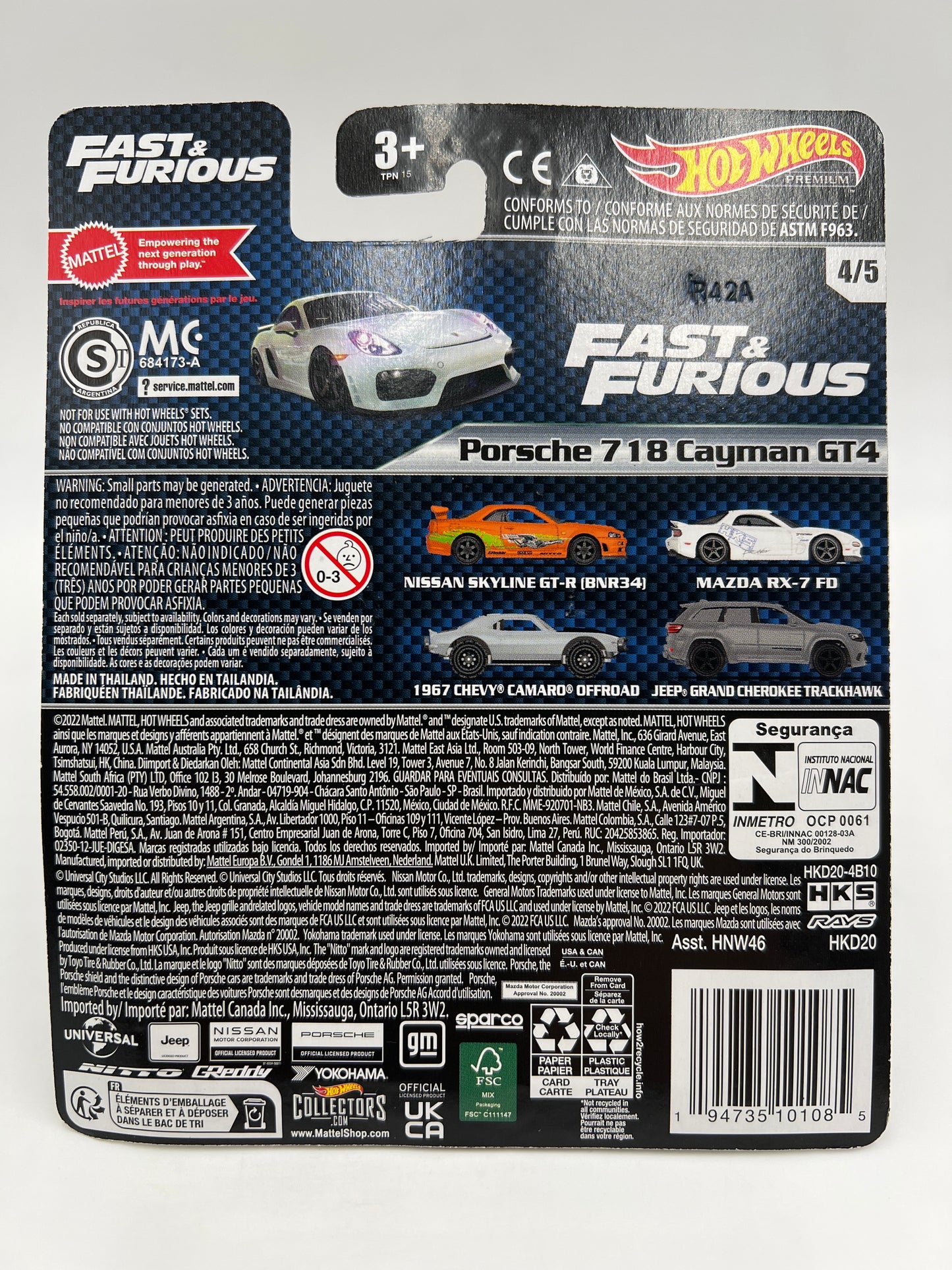Hot Wheels Premium Fast & Furious #4 Porsche 718 Cayman GT4 White 249F
