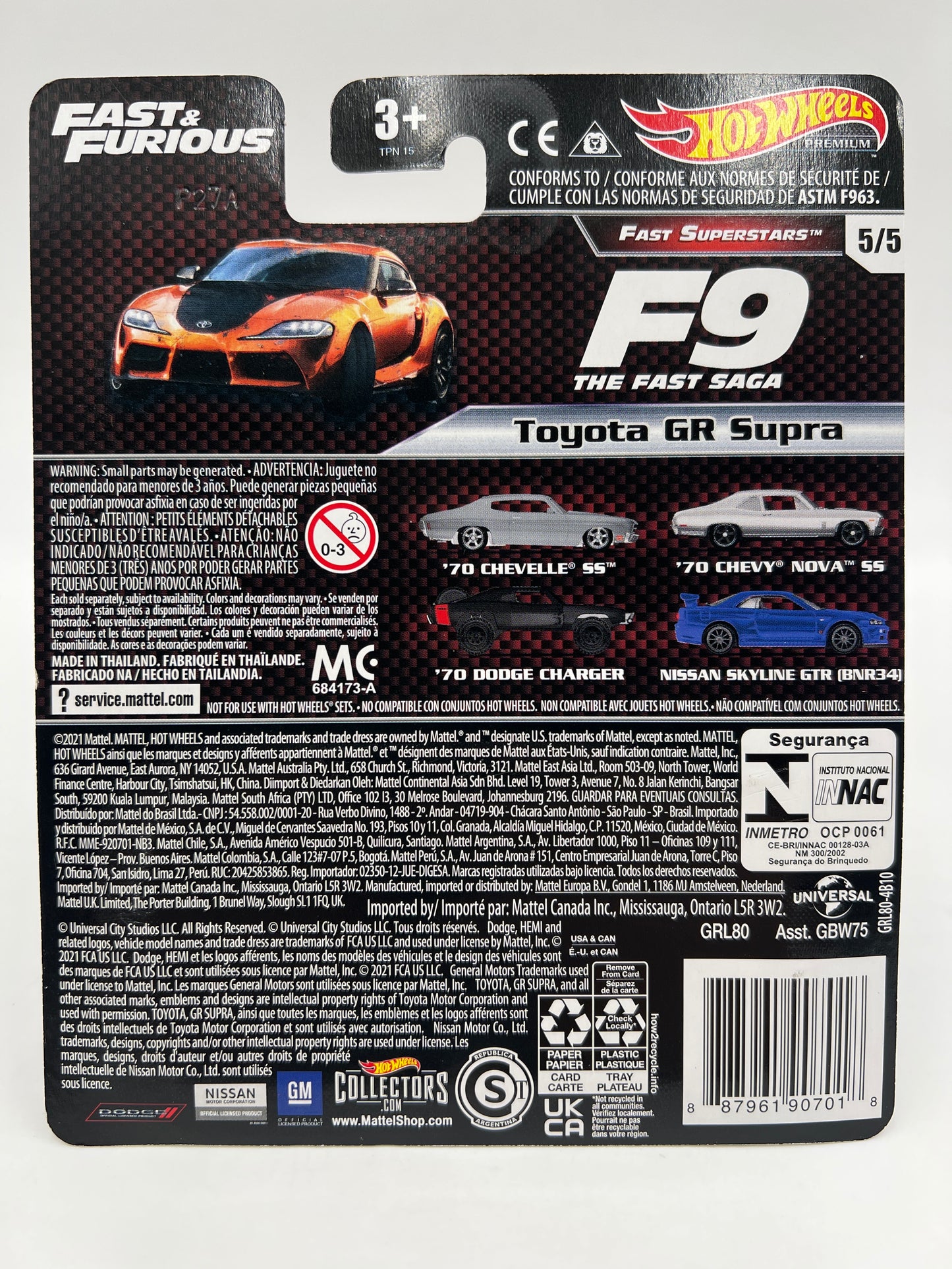 Hot Wheels Premium Fast & Furious Fast Superstars #5 Toyota GR Supra Orange creased corner 247G