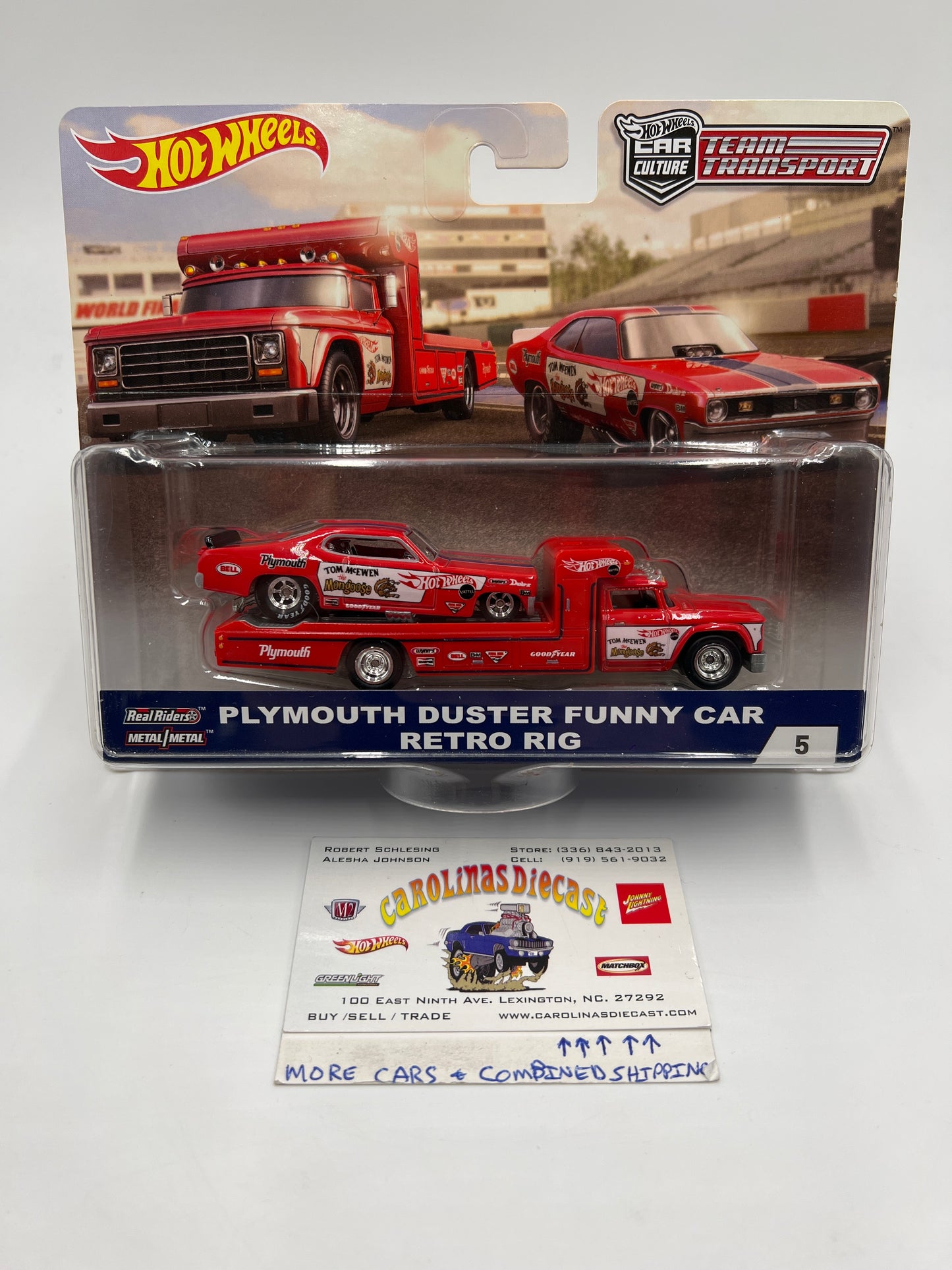 Hot Wheels Car Culture Team Transport #5 Plymouth Duster Funny Car Mongoose & Retro Rig W/Protector