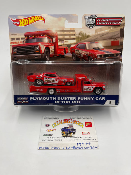 Hot Wheels Car Culture Team Transport #5 Plymouth Duster Funny Car Mongoose & Retro Rig W/Protector