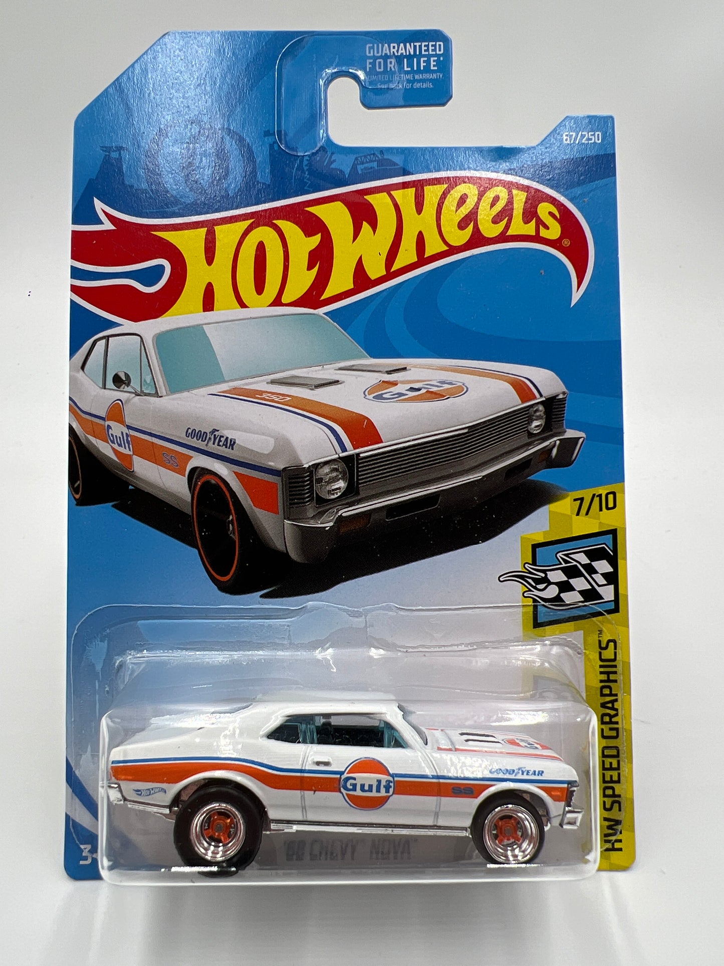 Hot Wheels 68 Chevy Nova White Gulf Wheel Swap Custom On Card W/Protector (SR)