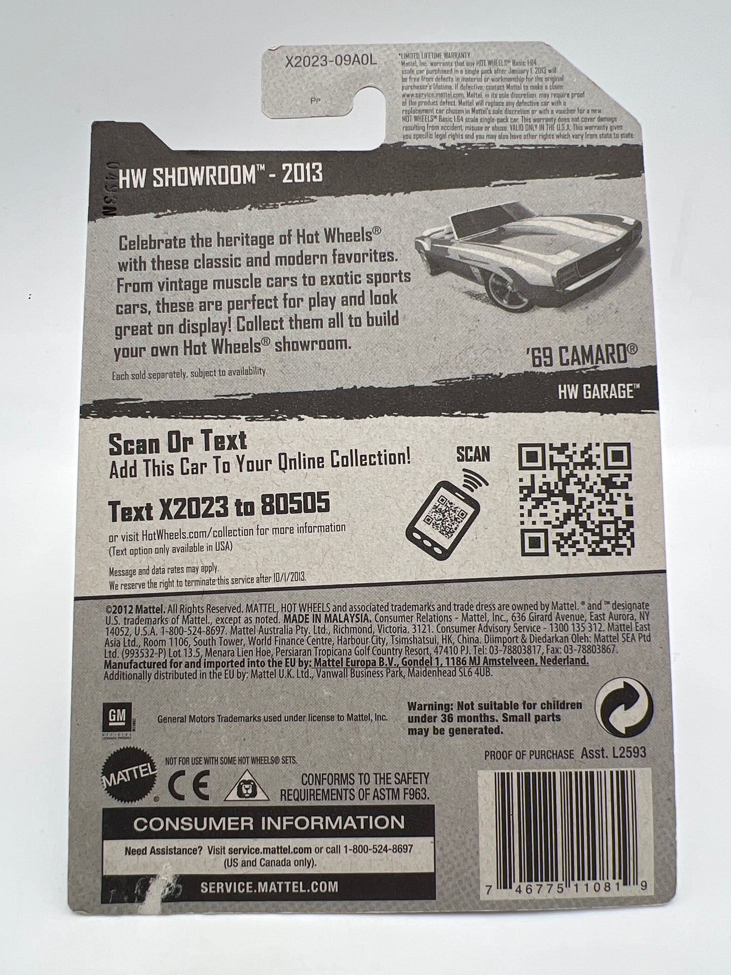 2013 Hot Wheels Super Treasure Hunt #197 69 Camaro Red W/ Protector