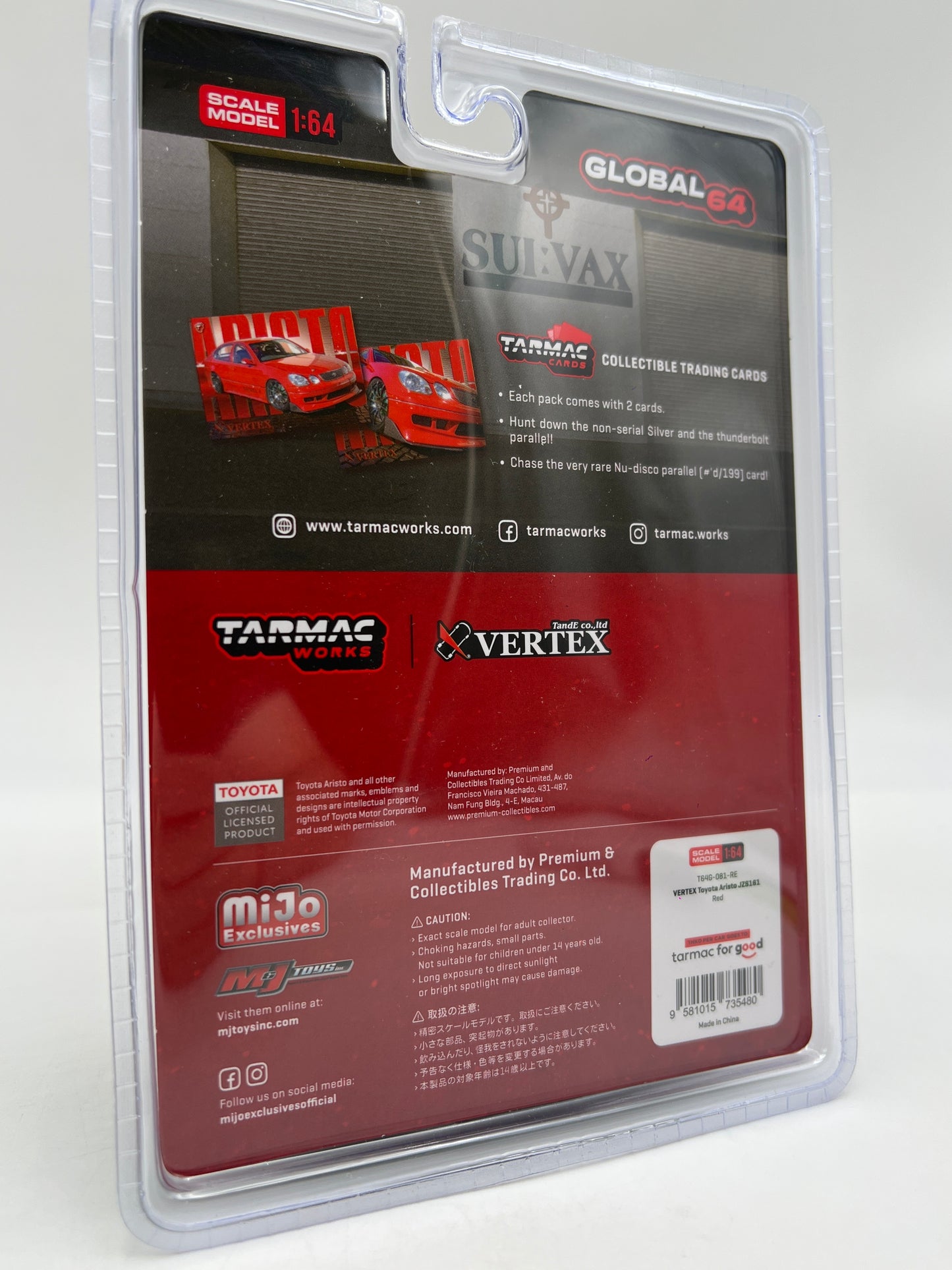 Tarmac Works Mijo Exclusives #81 VERTEX Toyota Aristo JZS161 Red W/Trading Cards