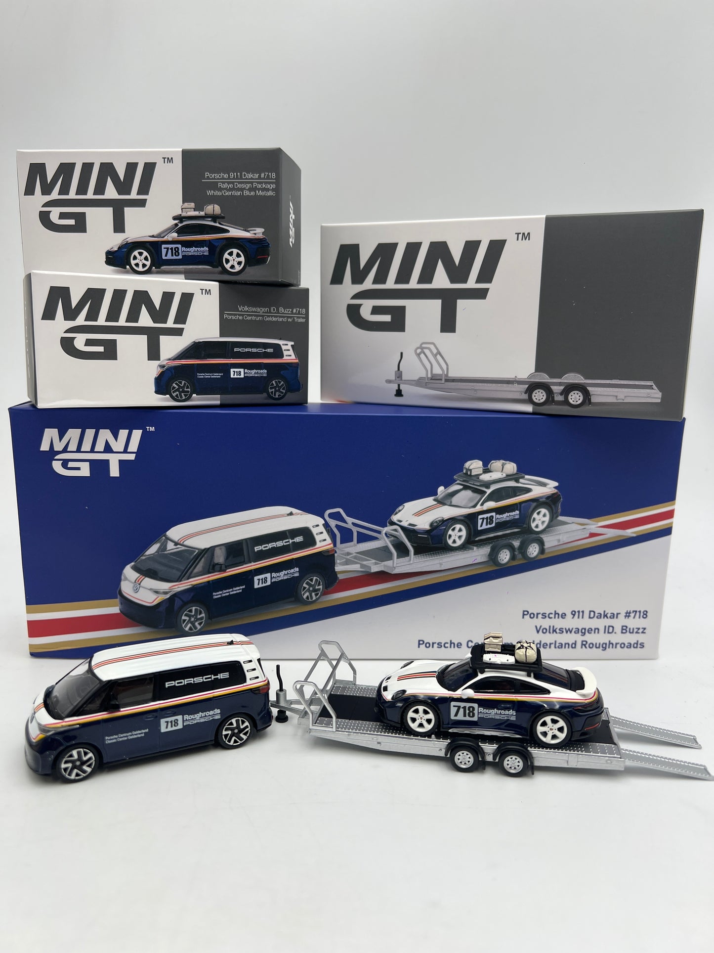 Mini GT #1115 #1117 Porsche Centrum Gelderland Roughroads VW ID Buzz & 911 Dakar Set
