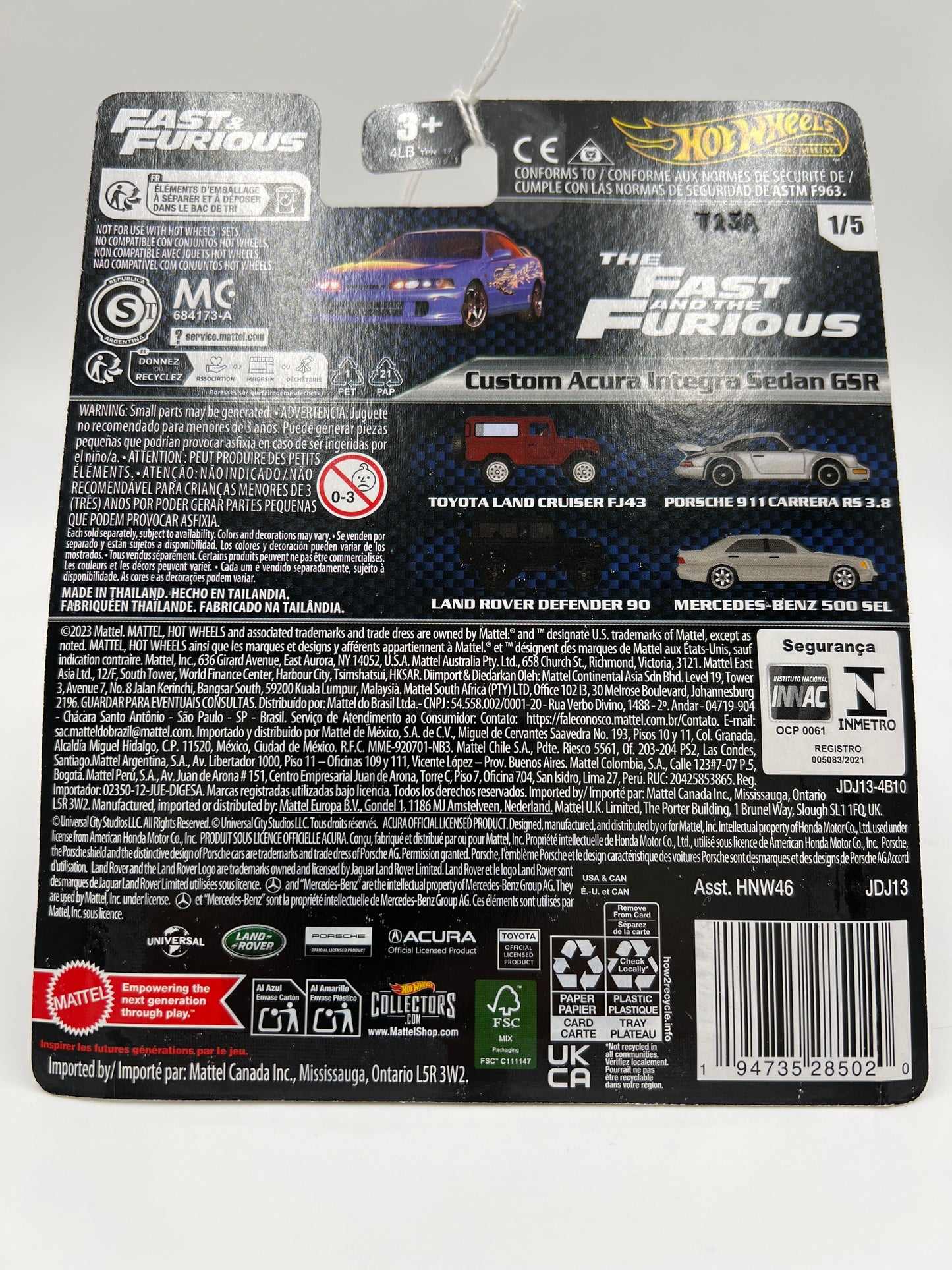 2024 Hot Wheels Gold Label Fast & Furious #1 Custom Acura Integra Sedan GSR Blue Vein on Card 246P