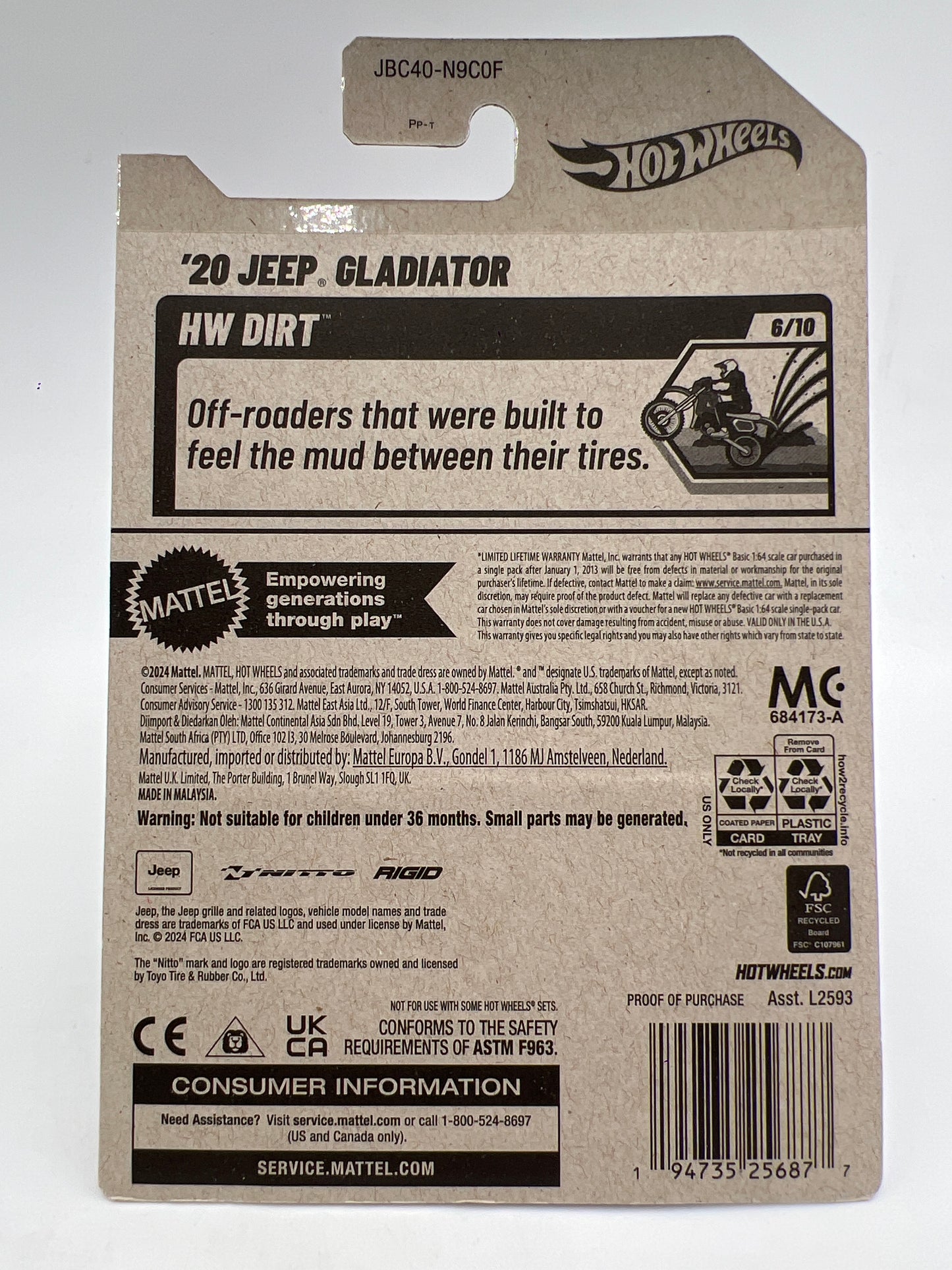 2025 Hot Wheels Super Treasure Hunt #130 20 Jeep Gladiator Nitto W/Protector