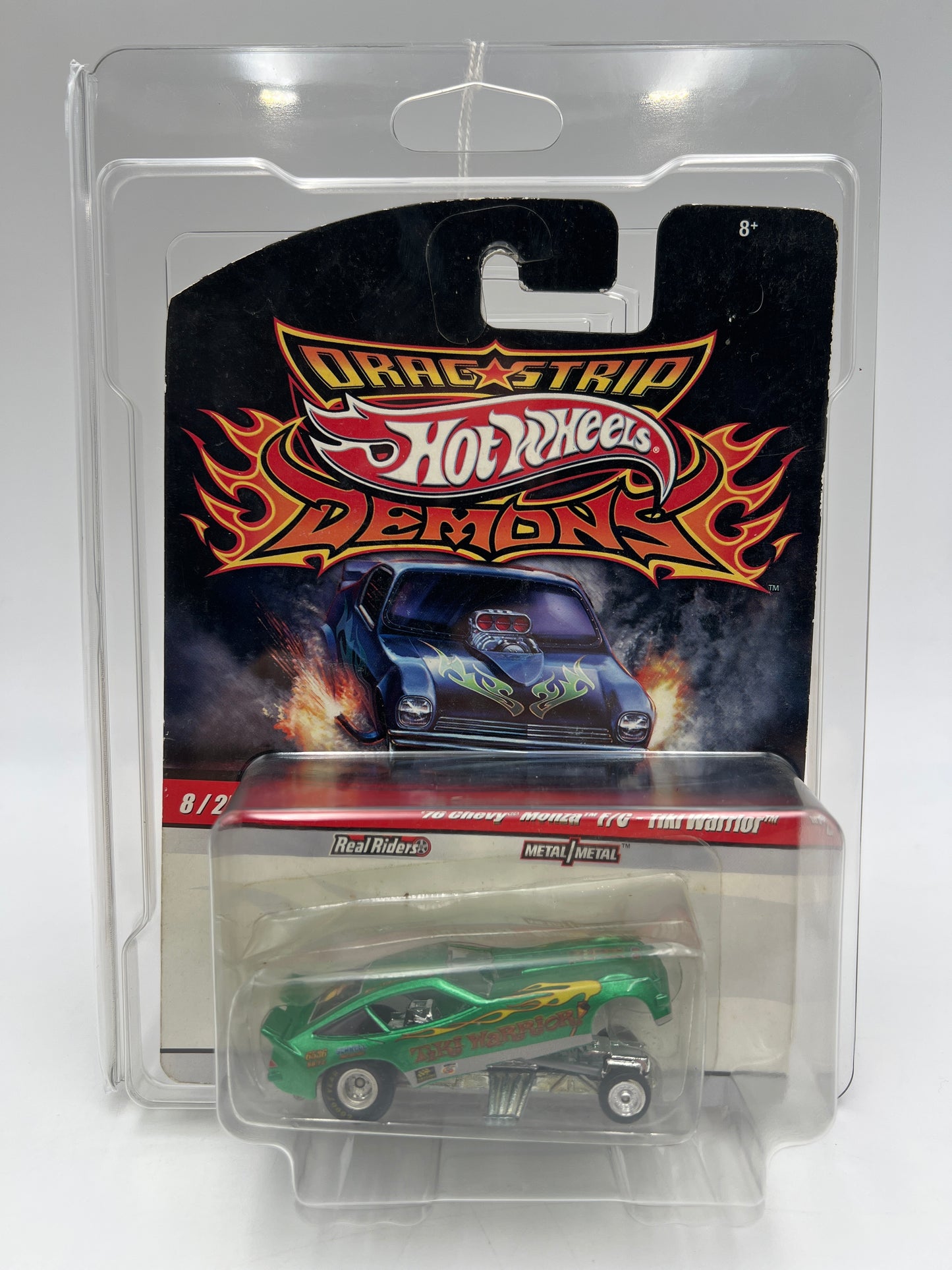 Hot Wheels Drag Strip Demons #8 76 Chevy Monza F/C Tiki Warrior Green W/Protector Bad Blister