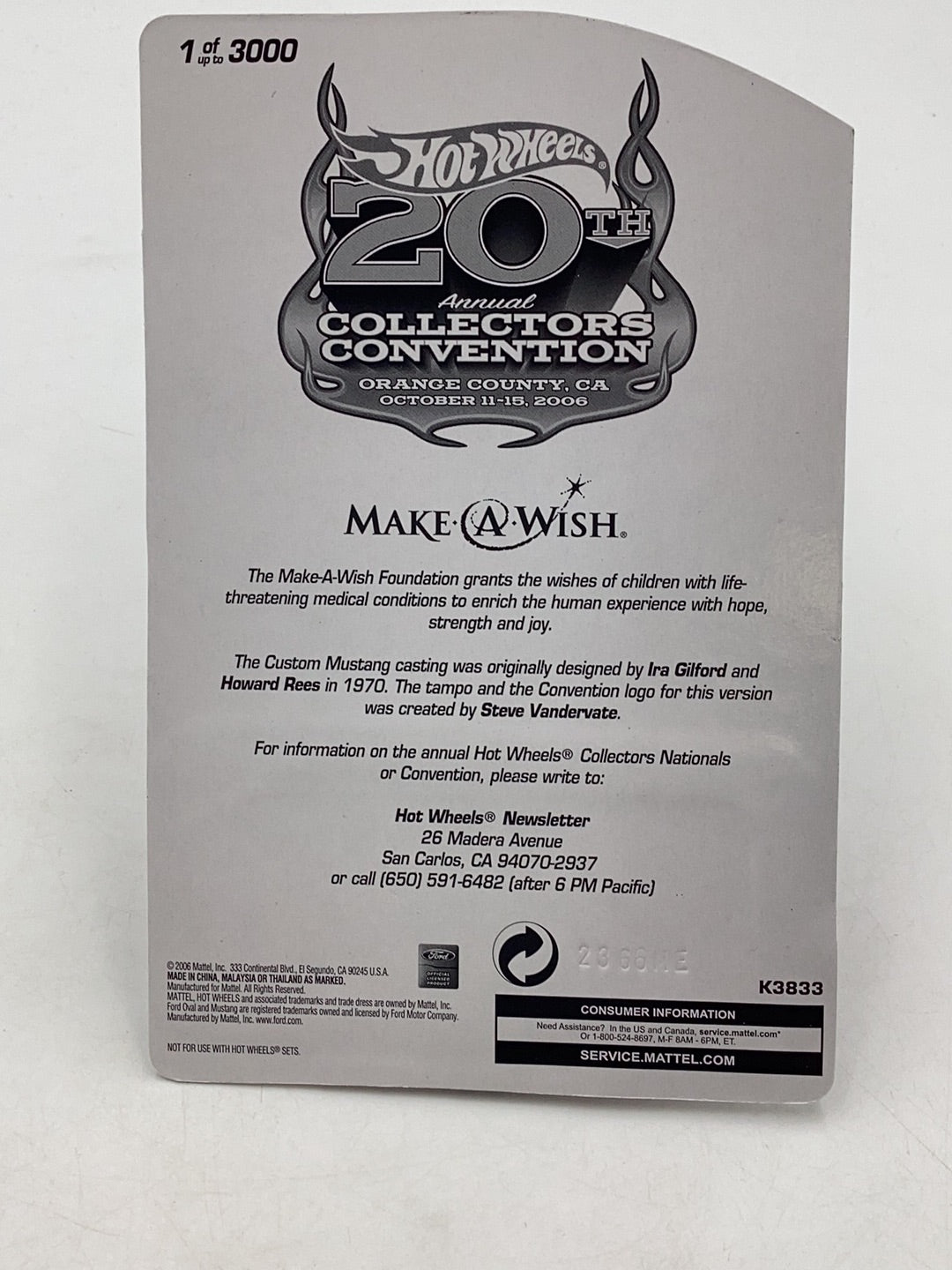 2006 Hot Wheels 20th Annual Convention Custom Mustang Make A Wish with protector