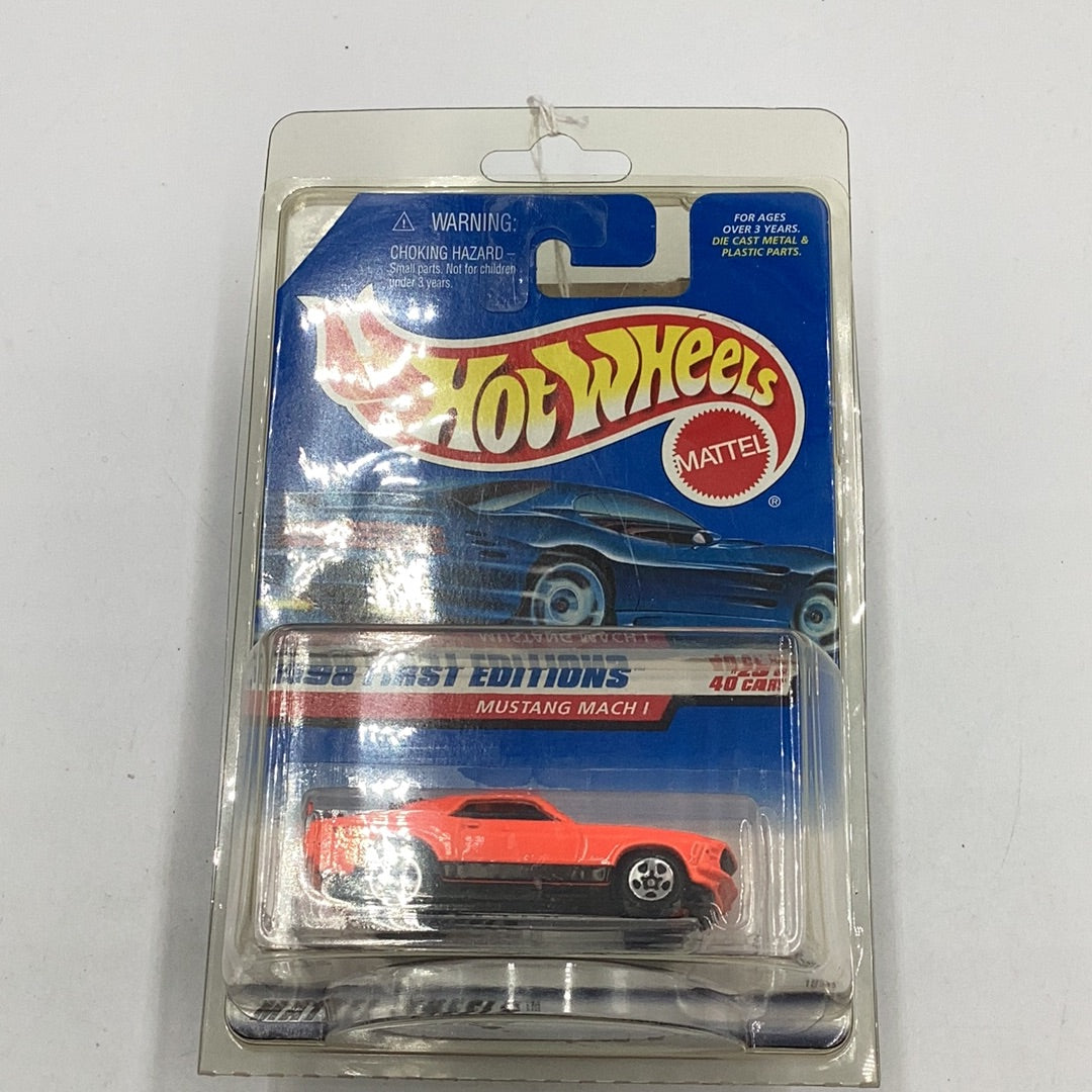 1998 First Edition Hot Wheels #670 Mustang Mach 1 Neon Orange with protector