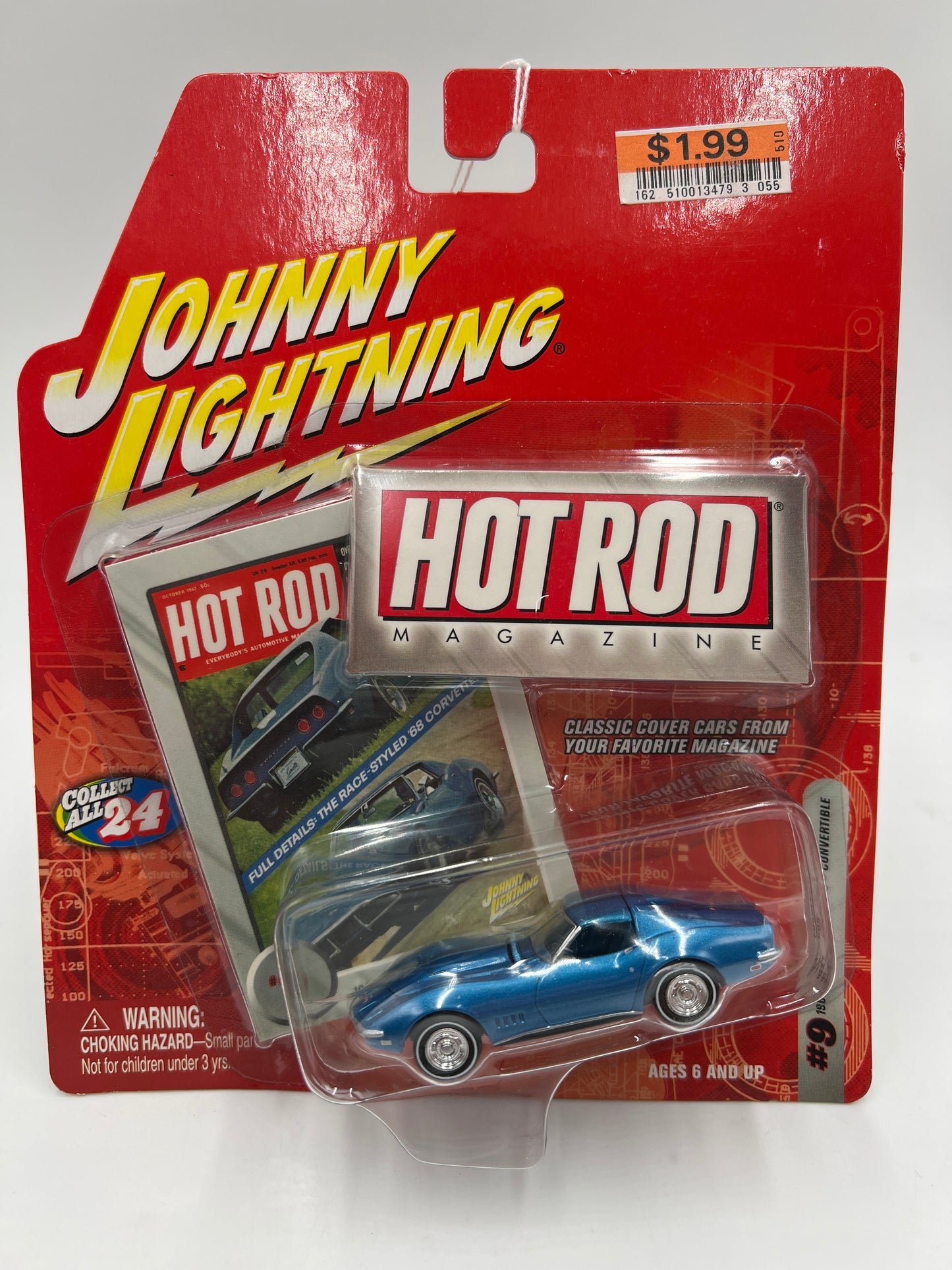 Johnny Lightning Hot Rod Magazine #9 1968 Chevy Corvette Convertible Blue 223F