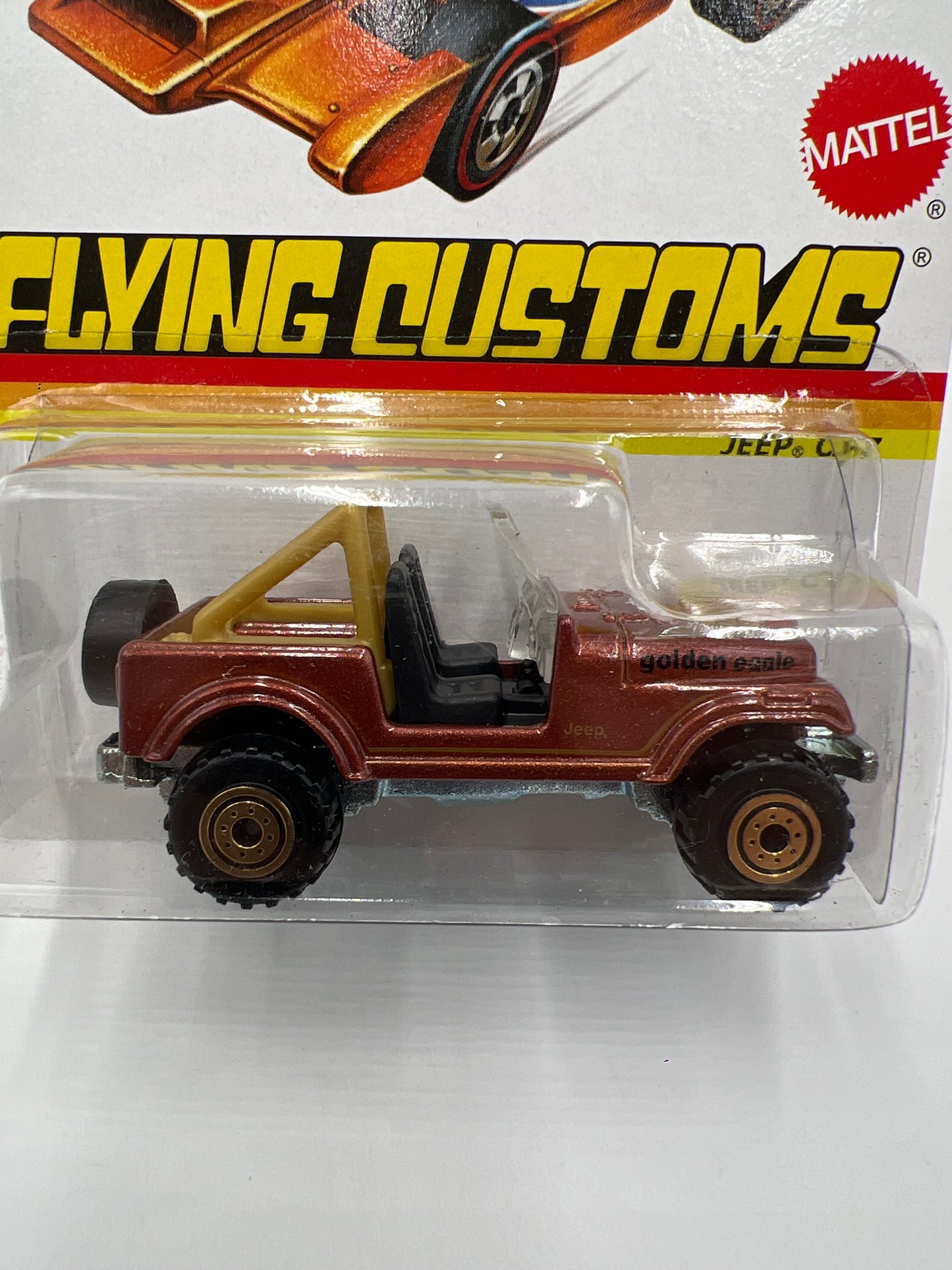 2013 Hot Wheels Flying Customs Jeep CJ-7 Brown W/Protector