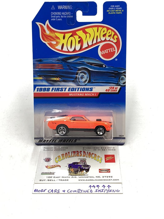 1998 First Edition Hot Wheels #670 Mustang Mach 1 Neon Orange with protector