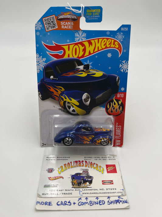 2016 Hot Wheels Flames #96 41 Willys Blue Target Snowflake Card 240C