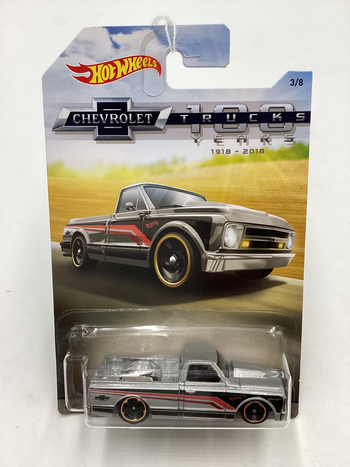 Hot Wheels Walmart 100 Years Chevy #3 67 Chevy C10 Silver card not perfect 161S
