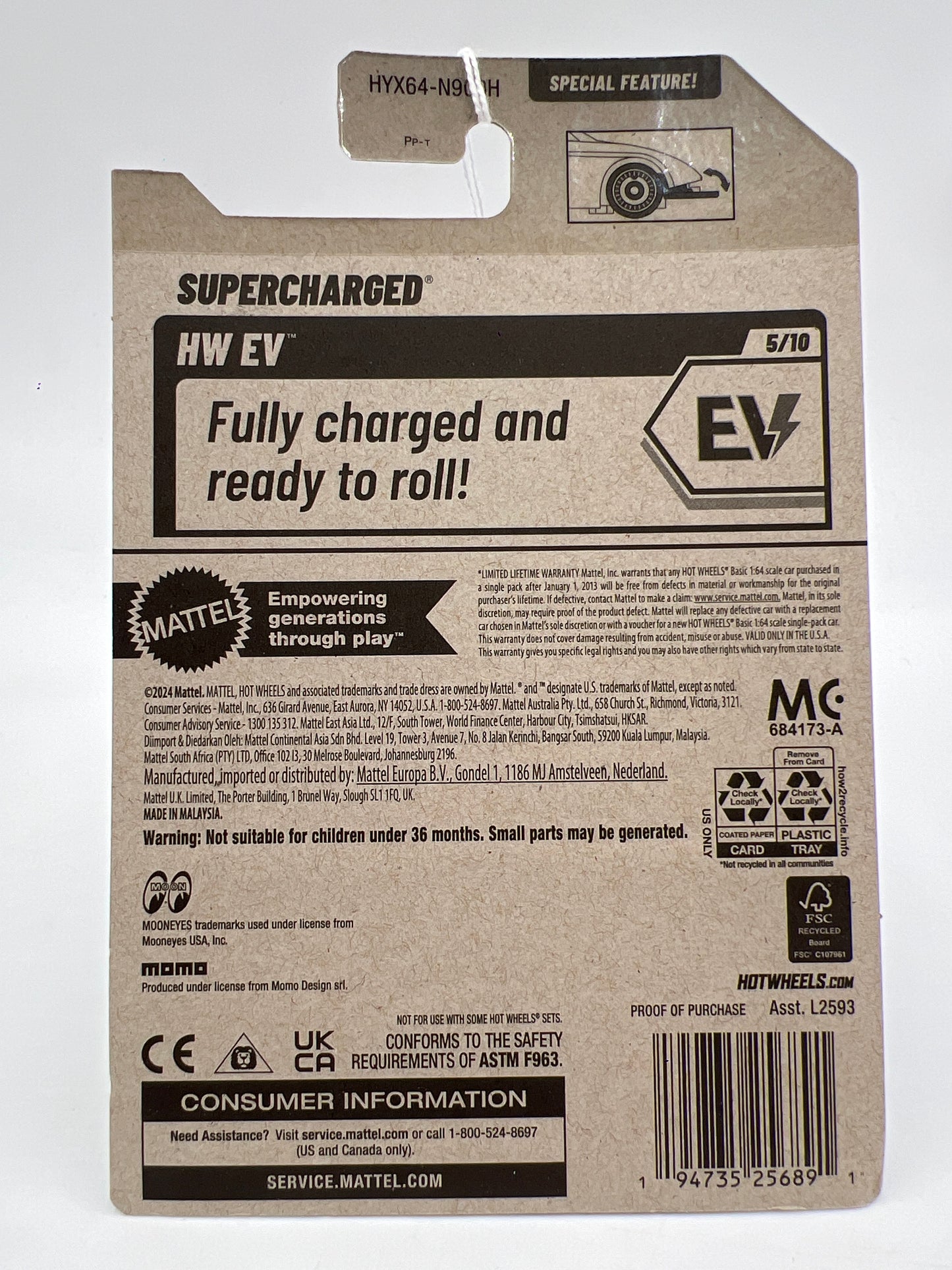 2025 Hot Wheels H Case HW EV #60 Supercharged White 115E