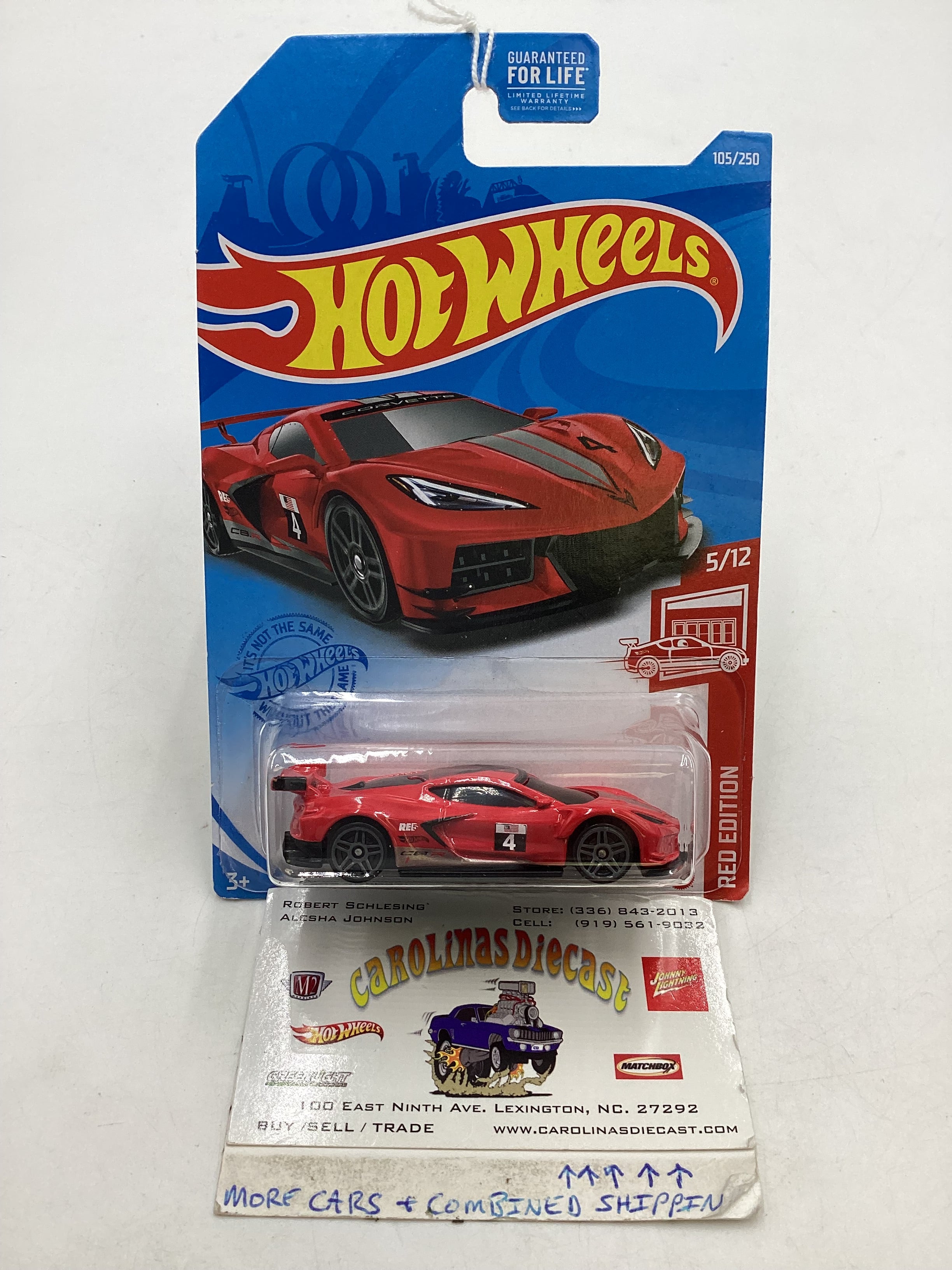 2021 Hot Wheels #105 Red Edition Corvette C8.R creased j hook 143G