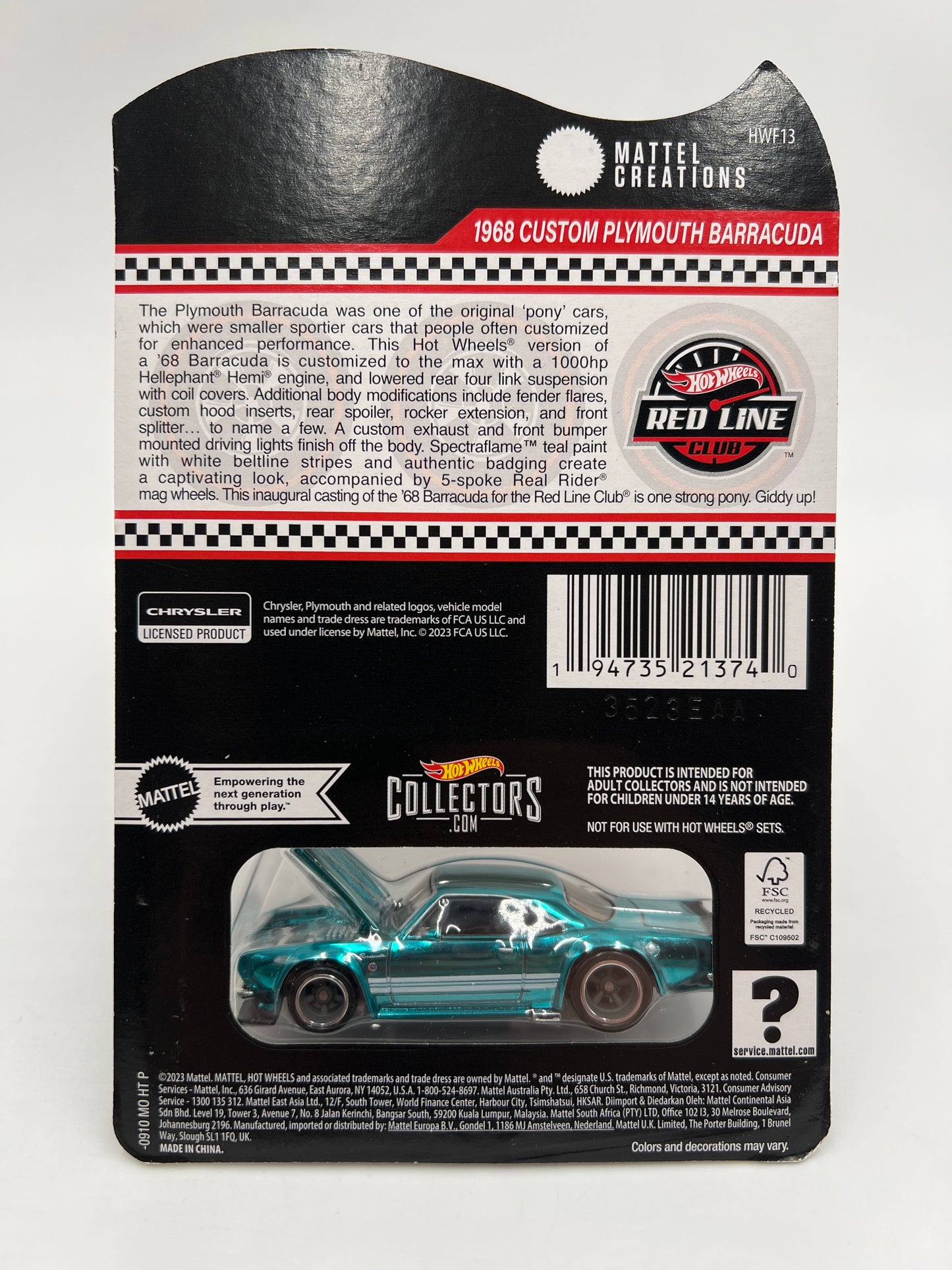 2024 Hot Wheels RLC 1968 Custom Plymouth Barracuda Blue W/Protector