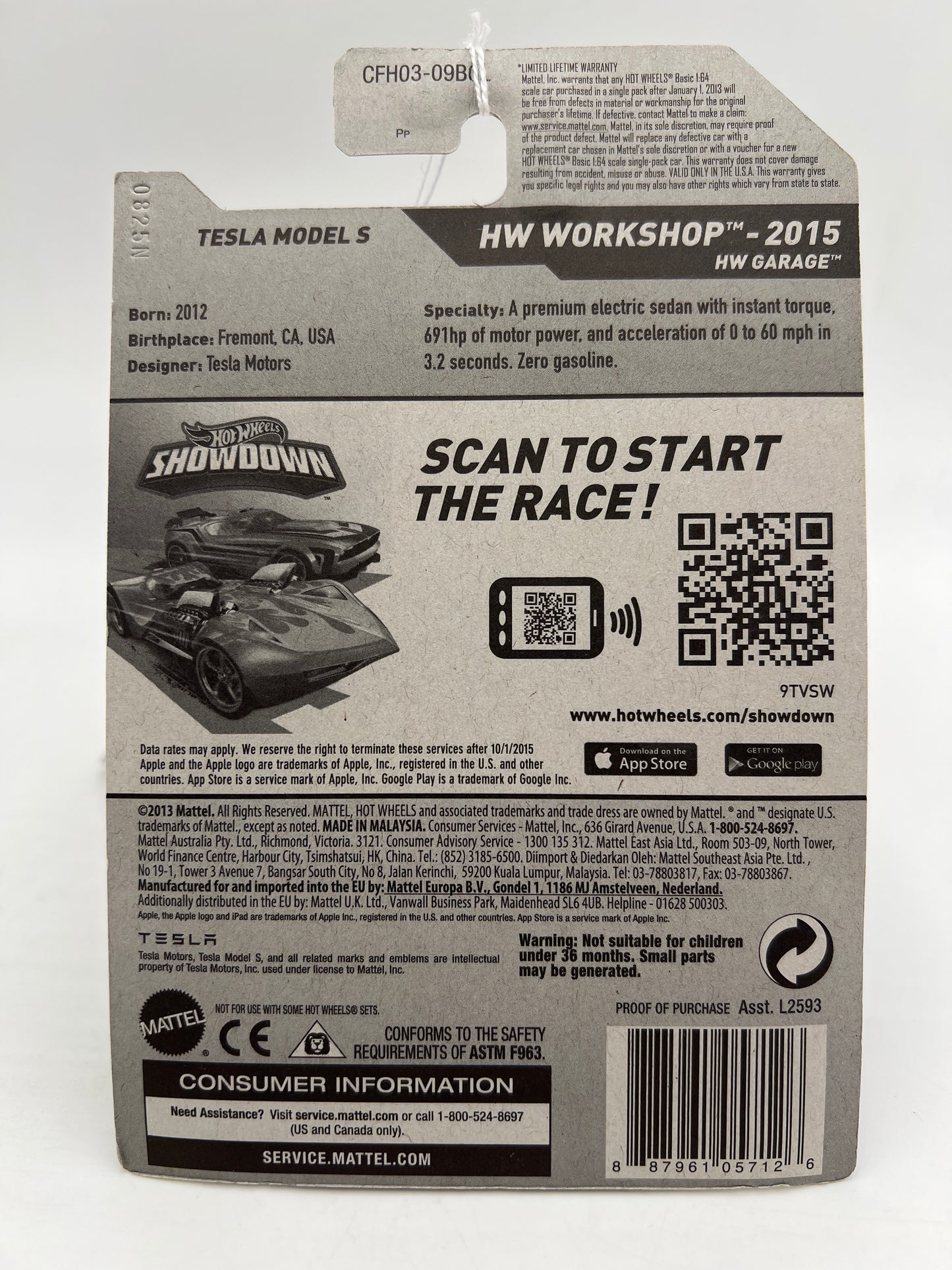 2015 Hot Wheels Workshop #217 Tesla Model S Silver 49C
