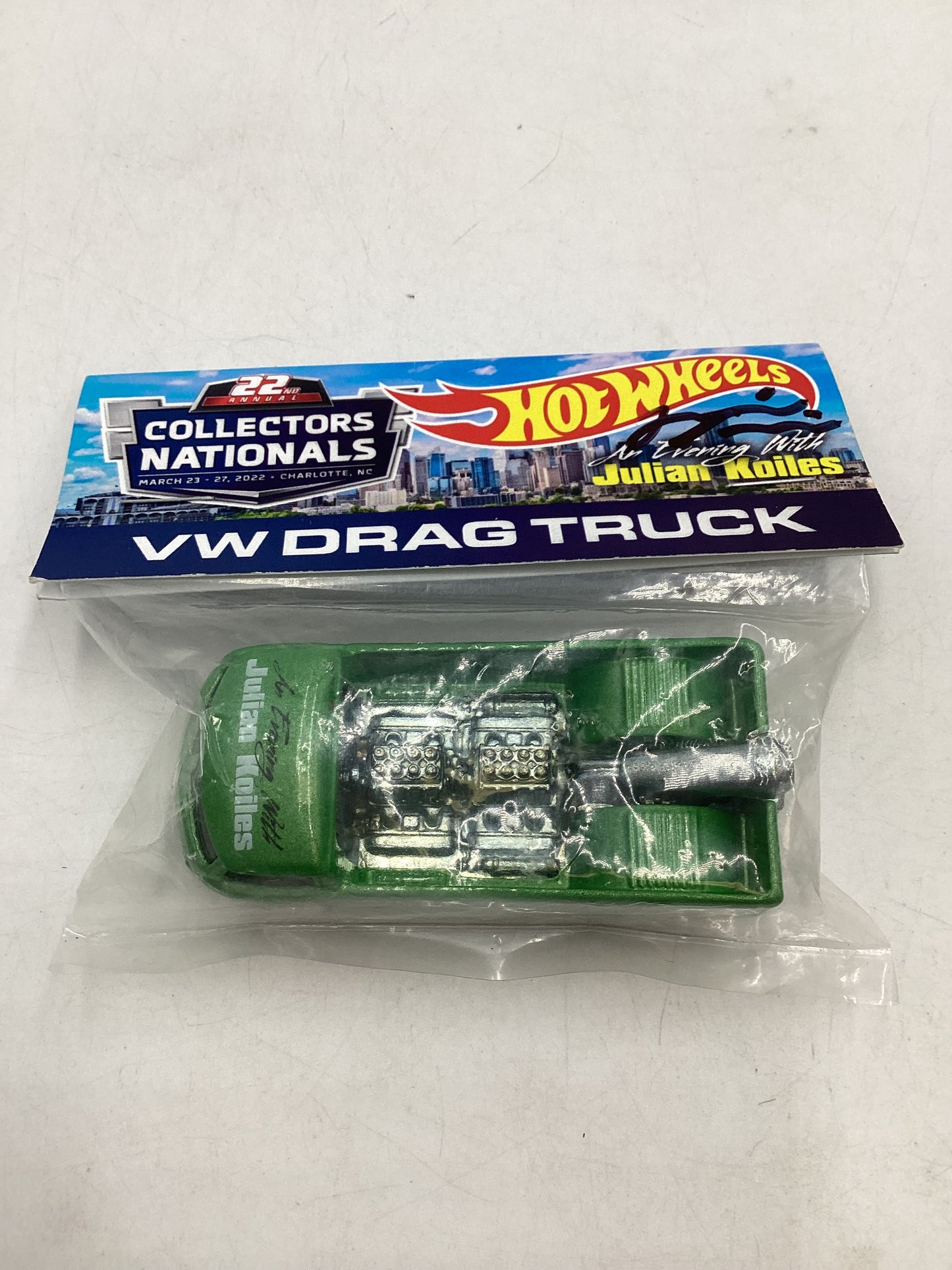 2022 Hot Wheels 22nd Annual Collectors Nationals VW Drag Truck Green Signed by Julian Koiles