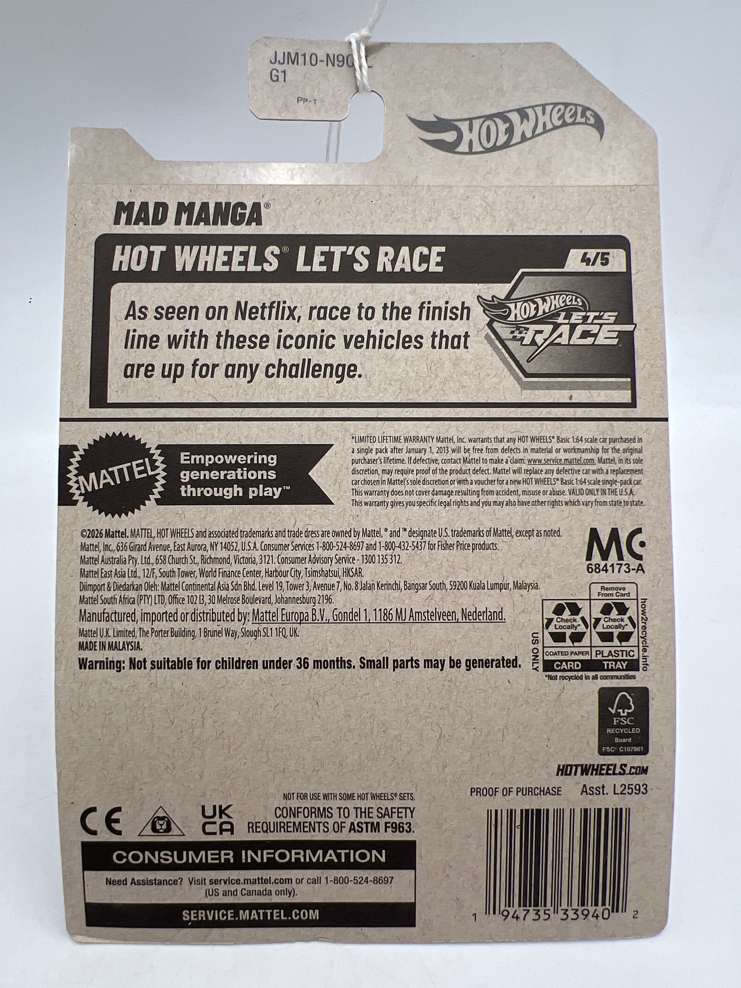 2026 Hot Wheels L Case Treasure Hunt #217 Mad Manga White
