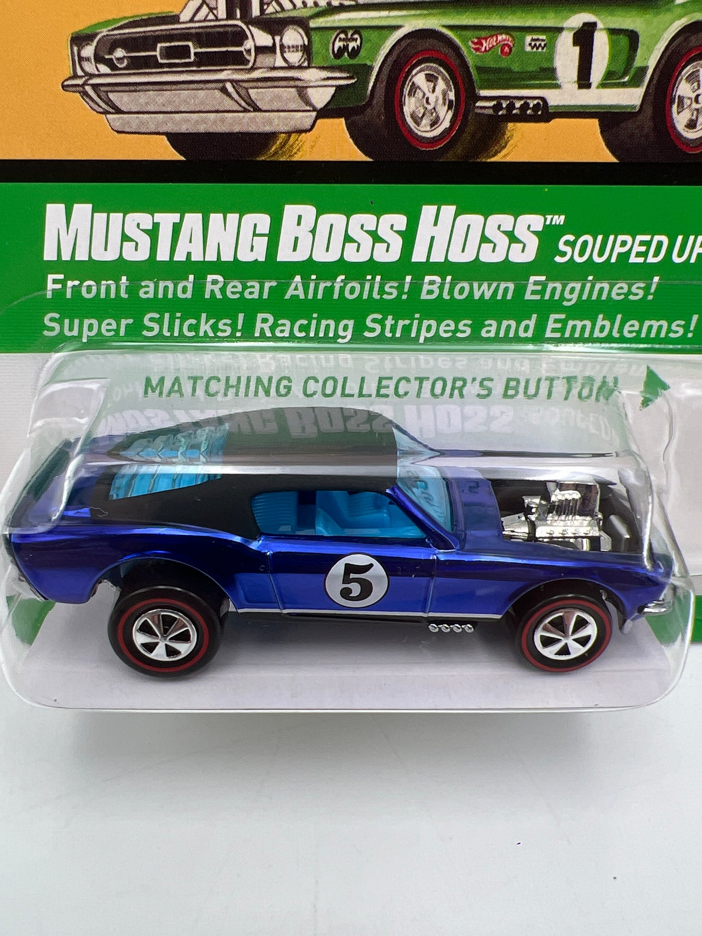 2017 Hot Wheels RLC Spoilers Mustang Boss Hoss Blue W/Button W/Protector