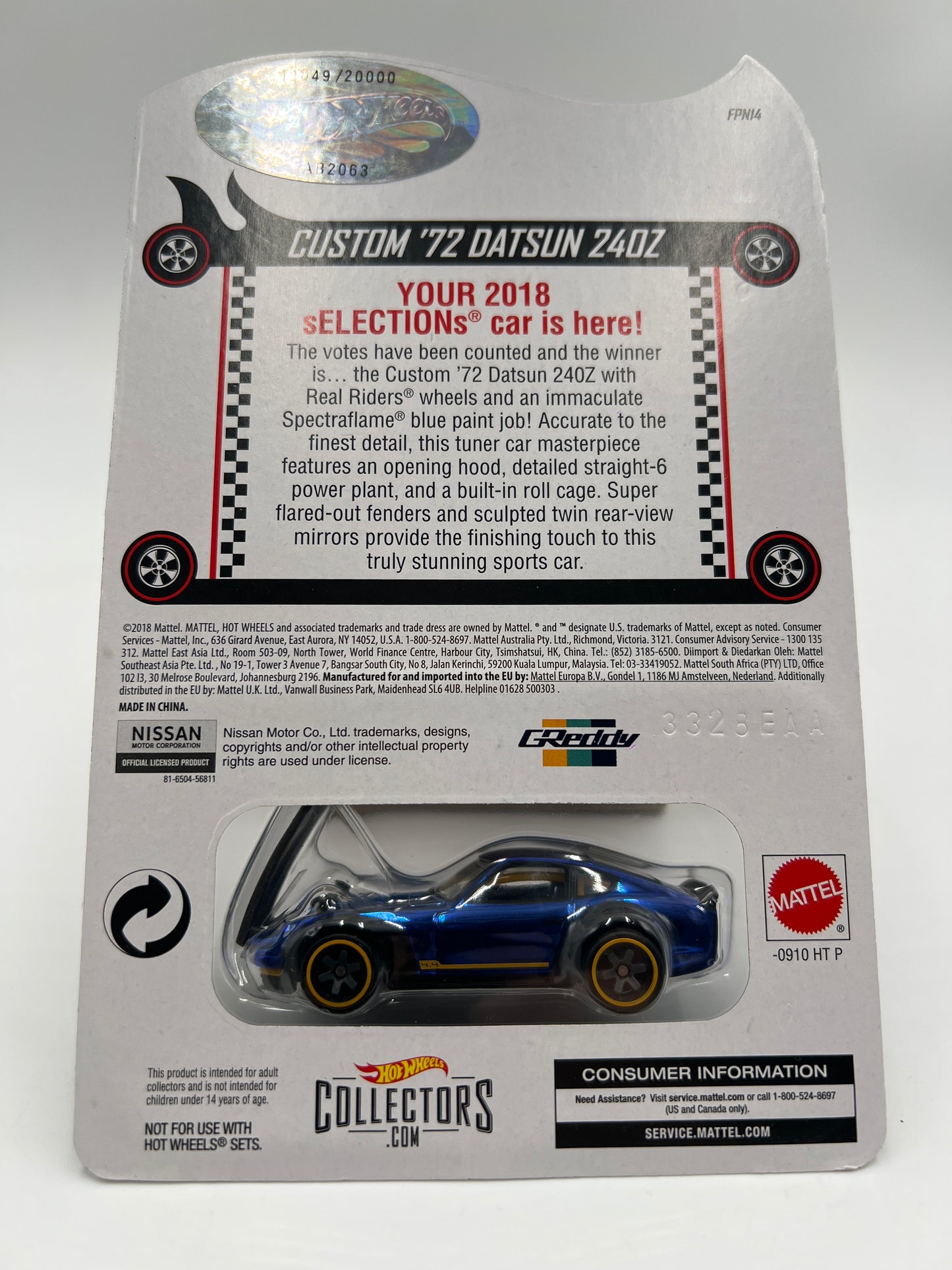 2018 HW RLC sELECTIONs Series Custom 72 Datsun 240Z Blue 11049/20000 W/Protector