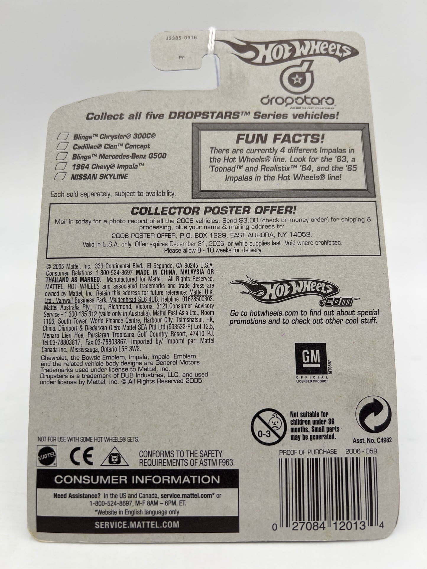 2006 Hot Wheels Dropstars #59 1964 Chevy Impala Orange/Black 9A