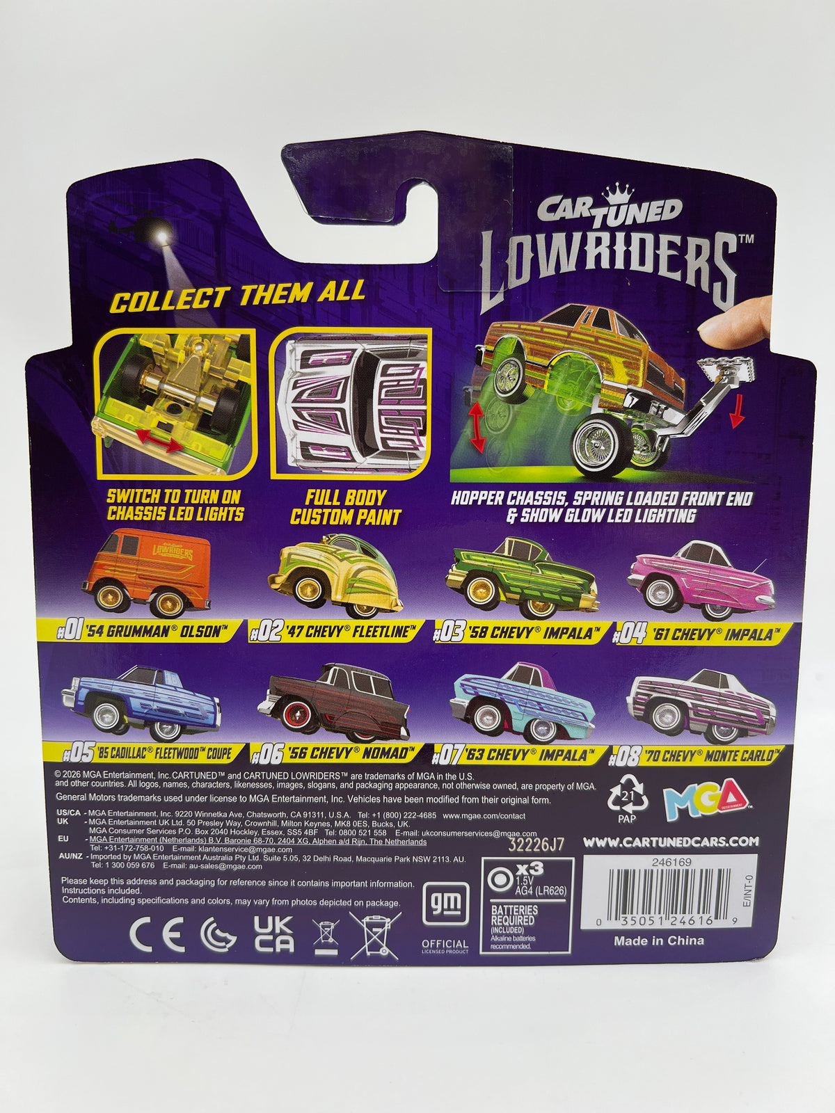 MGA Car Tuned Series 4 Show Glow Lowriders #8 70 Chevy Monte Carlo Silver/Purple