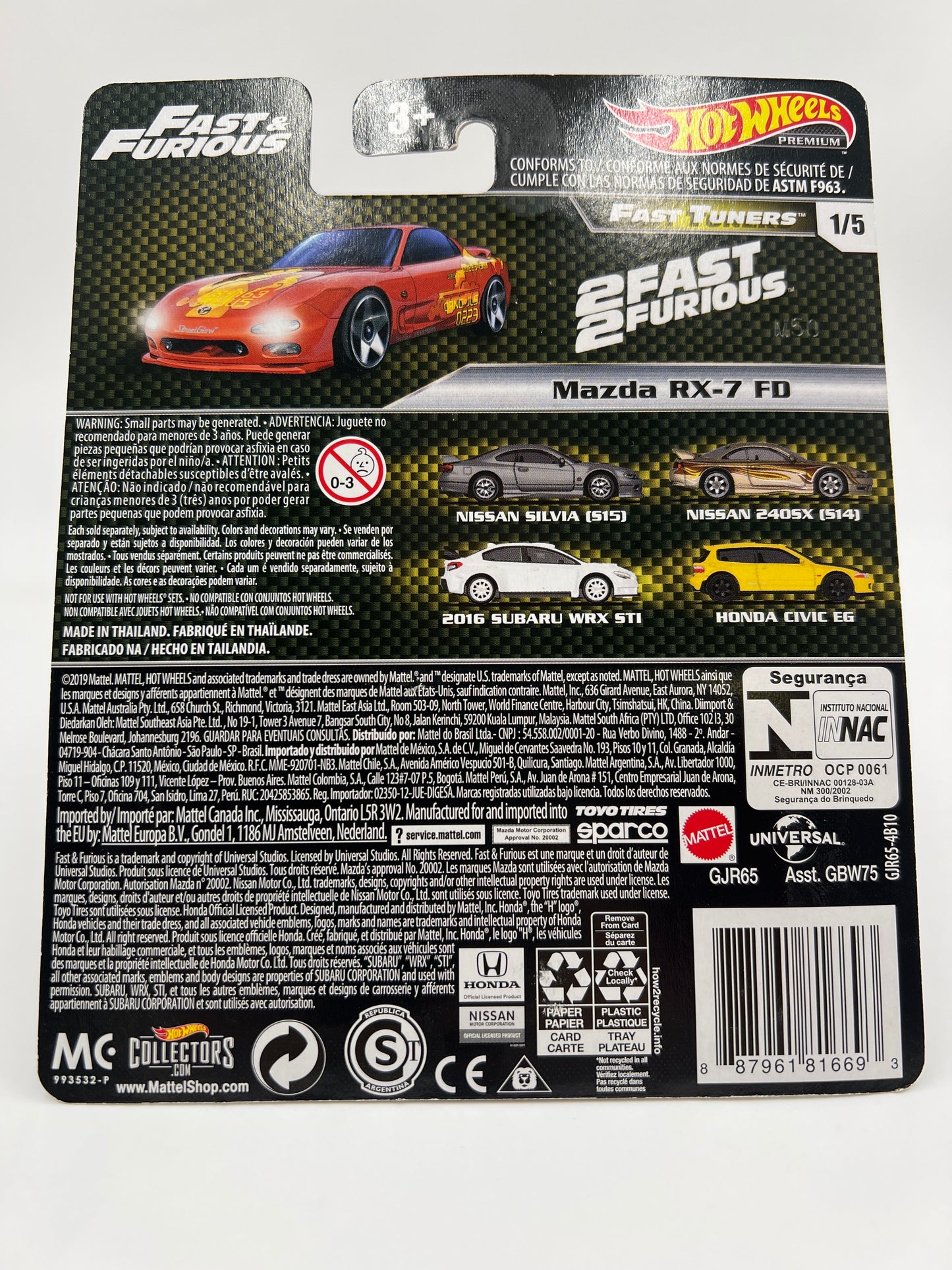 Hot Wheels Fast & Furious Fast Tuners #1 Mazda RX-7 FD Red W/Protector (2)