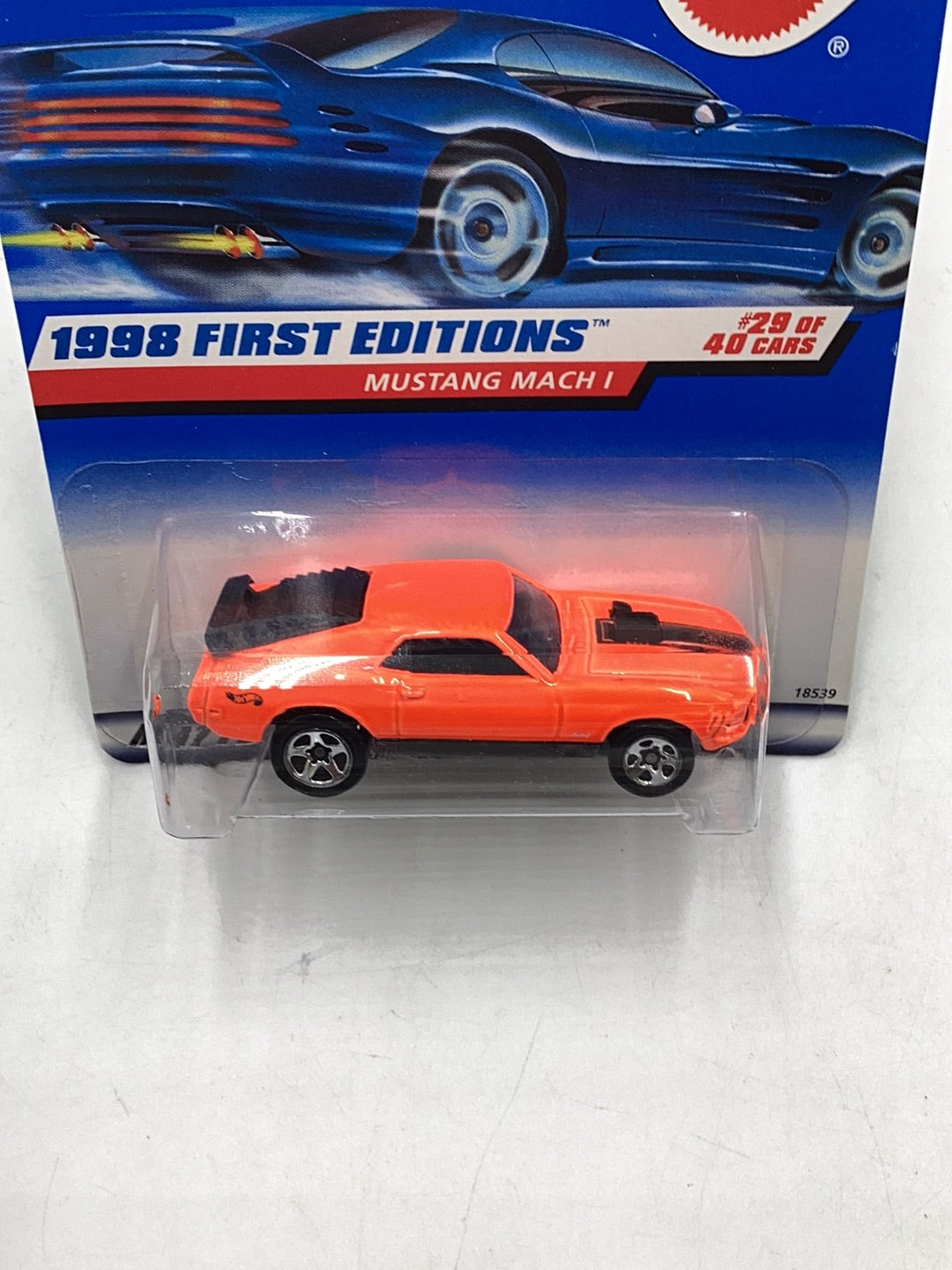 1998 First Edition Hot Wheels #670 Mustang Mach 1 Neon Orange with protector