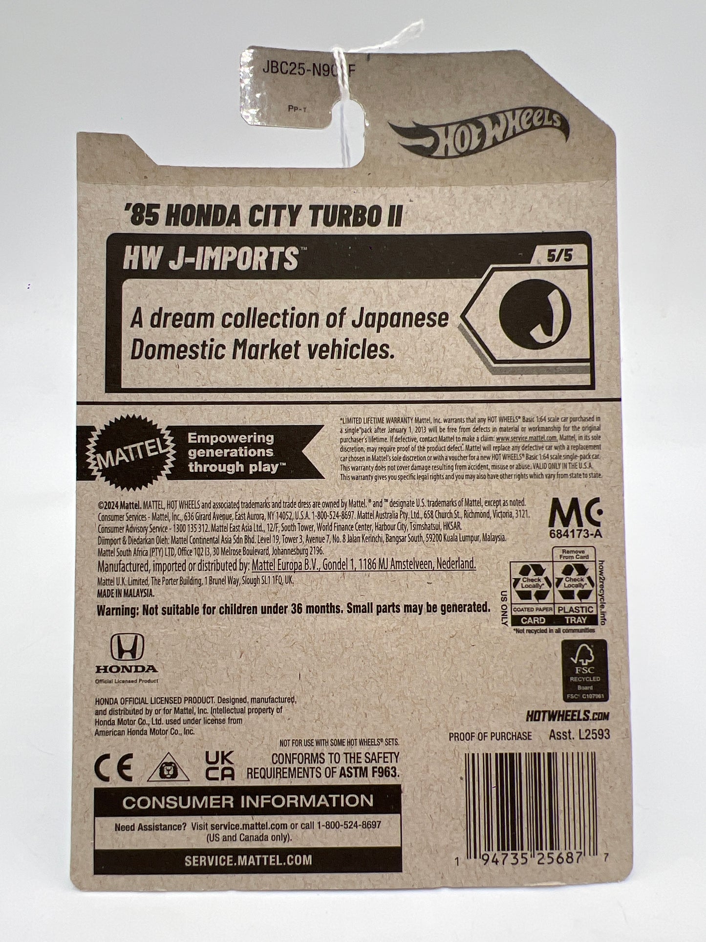 2025 Hot Wheels F Case Treasure Hunt #141 85 Honda City Turbo II 277E