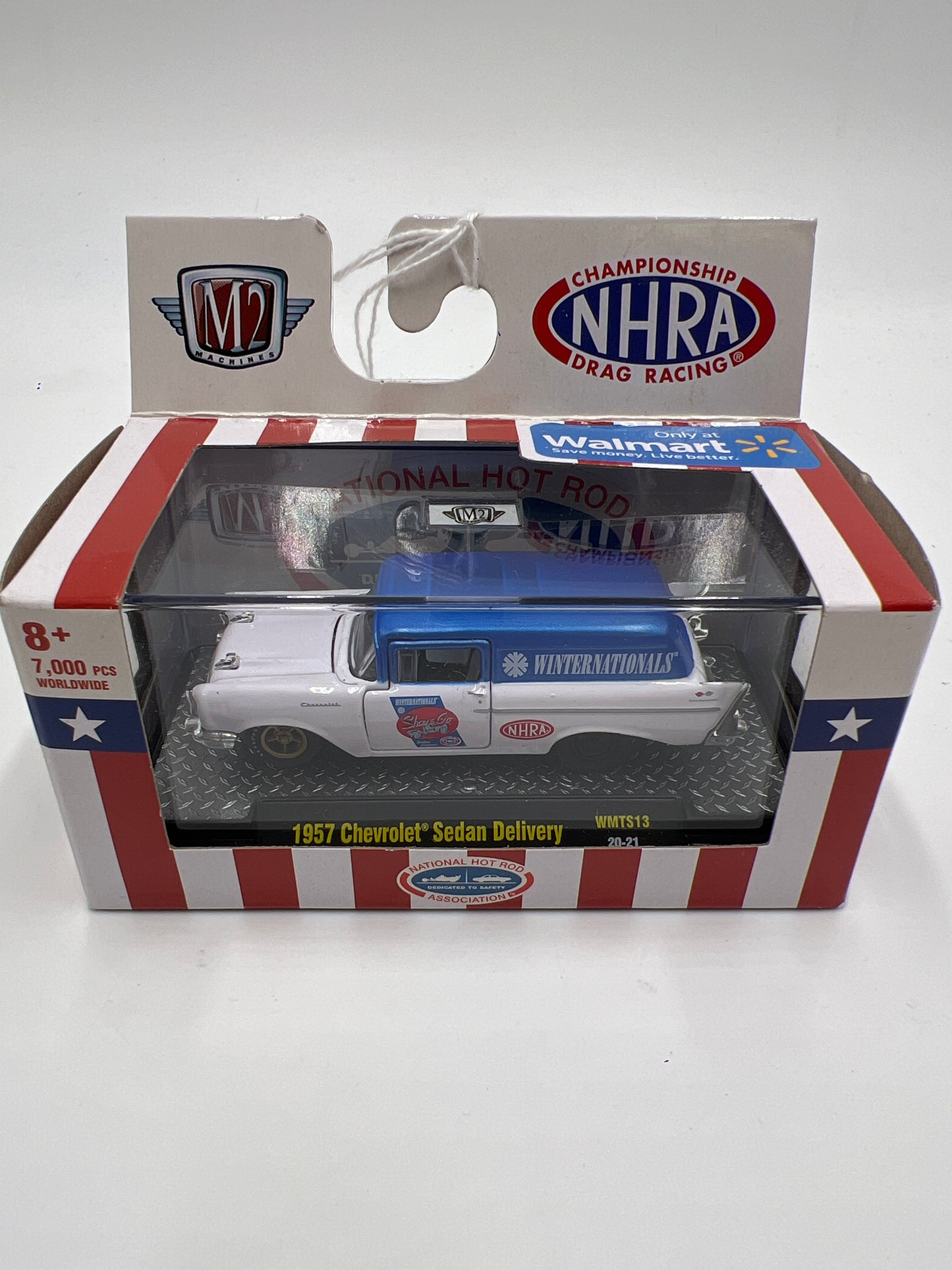 M2 Machines Walmart Exclusive NHRA 1957 Chevrolet Sedan Delivery White/Blue WMT13