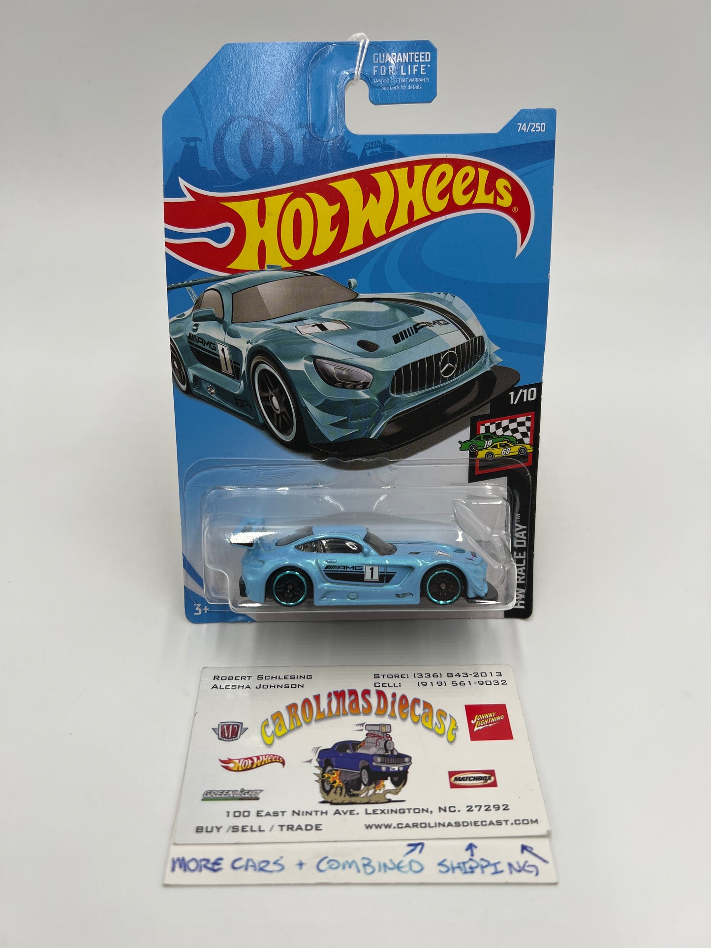 2019 Hot Wheels Race Day #74 16 Mercedes AMG GT3 Light Blue 89B