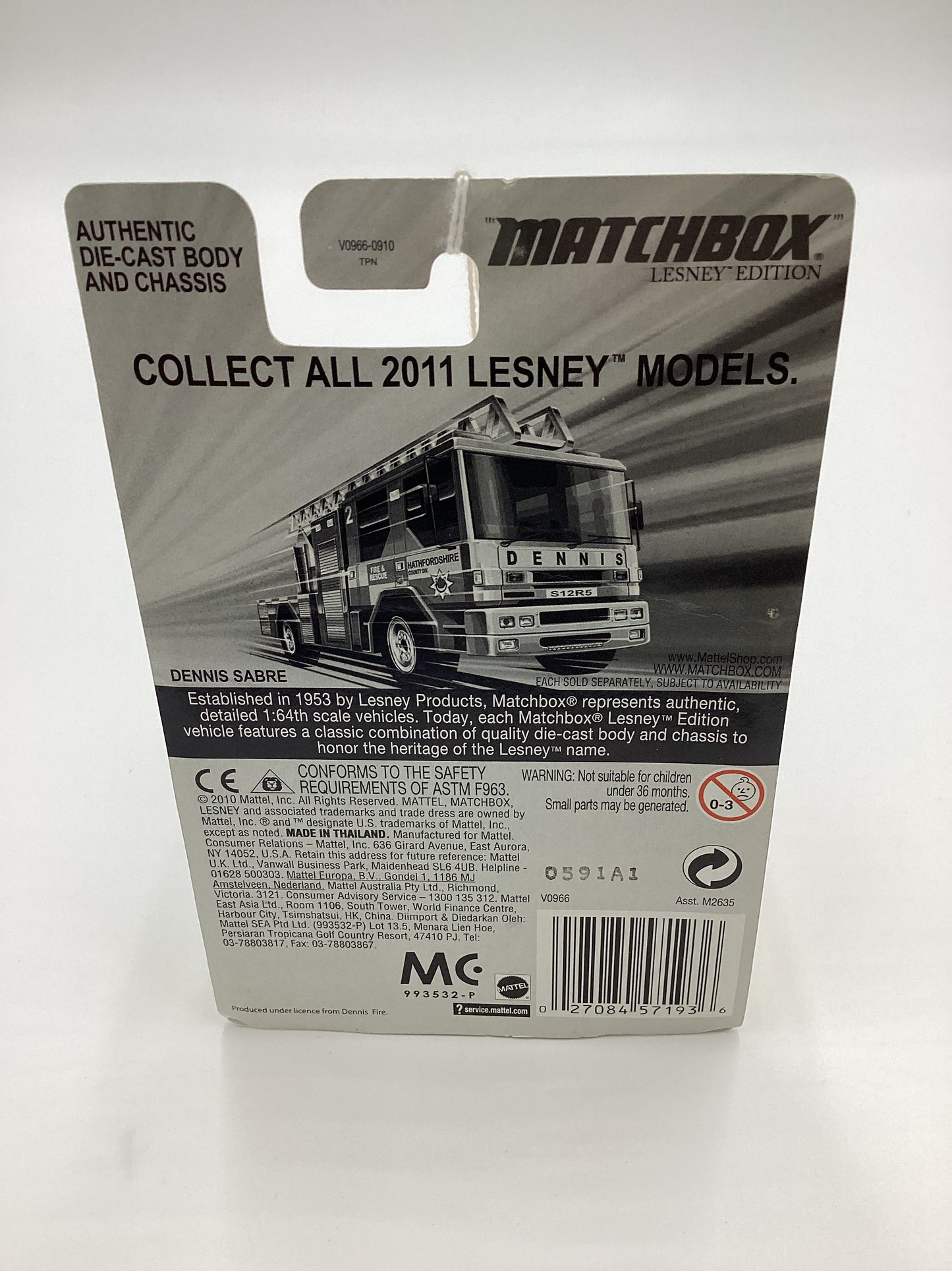 2011 Matchbox Lesley Edition Hathfordshire Dennis Sabre 173A