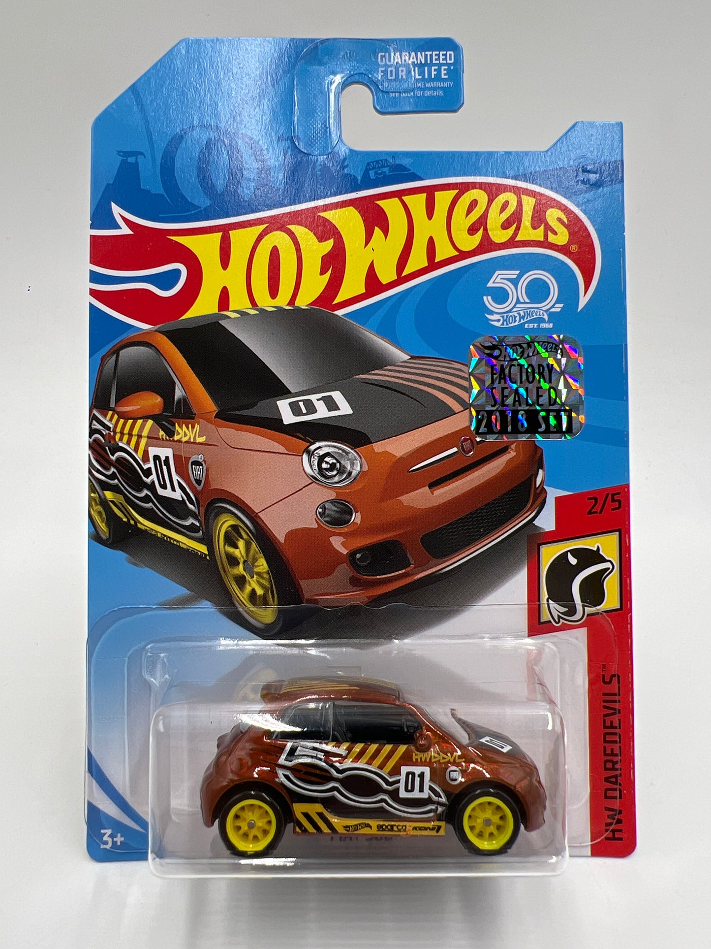 2018 Hot Wheels Factory Sealed Super Treasure Hunt Fiat 500 Orange W/Protector