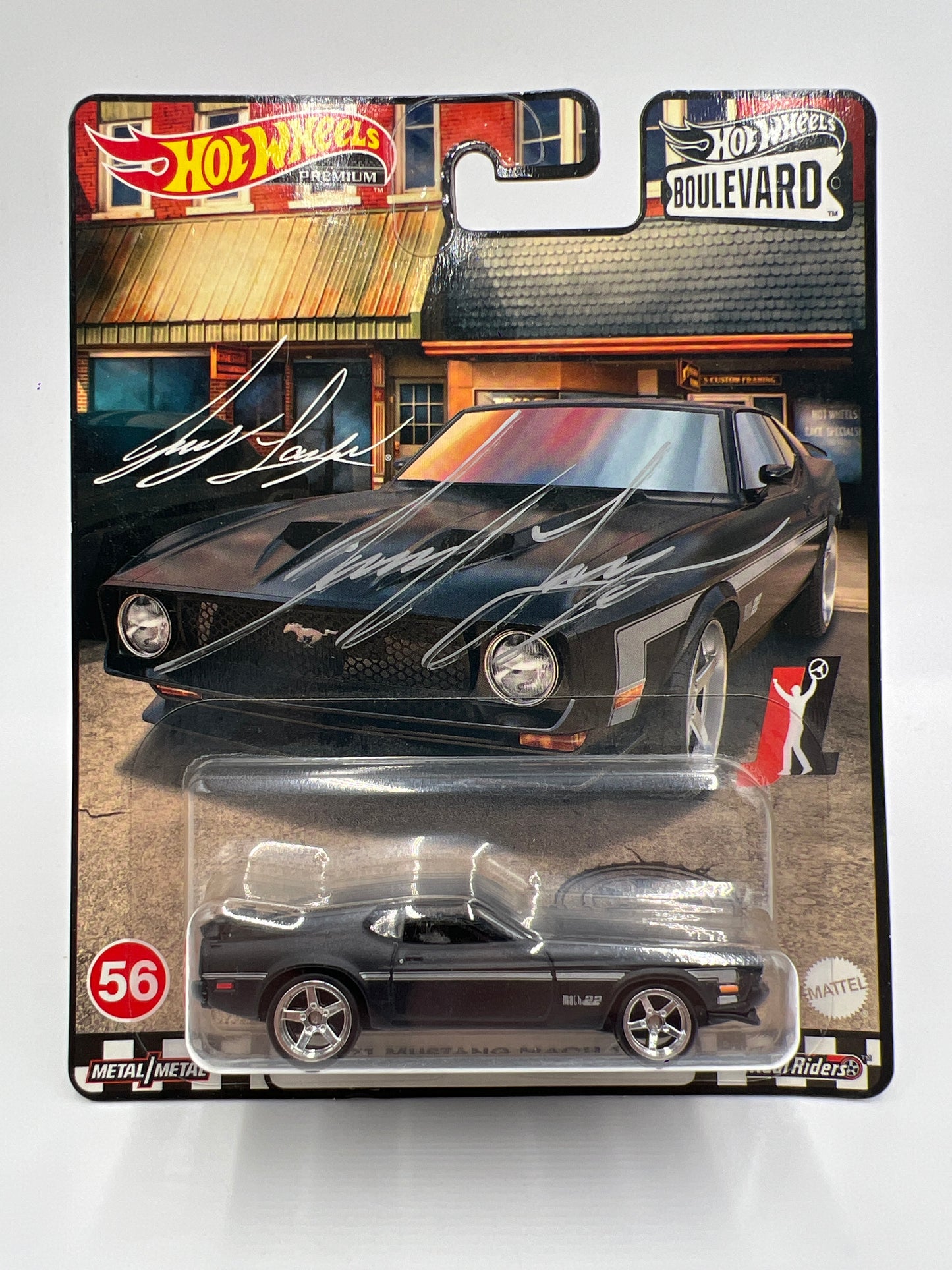 Hot Wheels Premium Boulevard #56 SIGNED By Joey Logano 71 Mustang Mach 1 Matte Black W/Protector